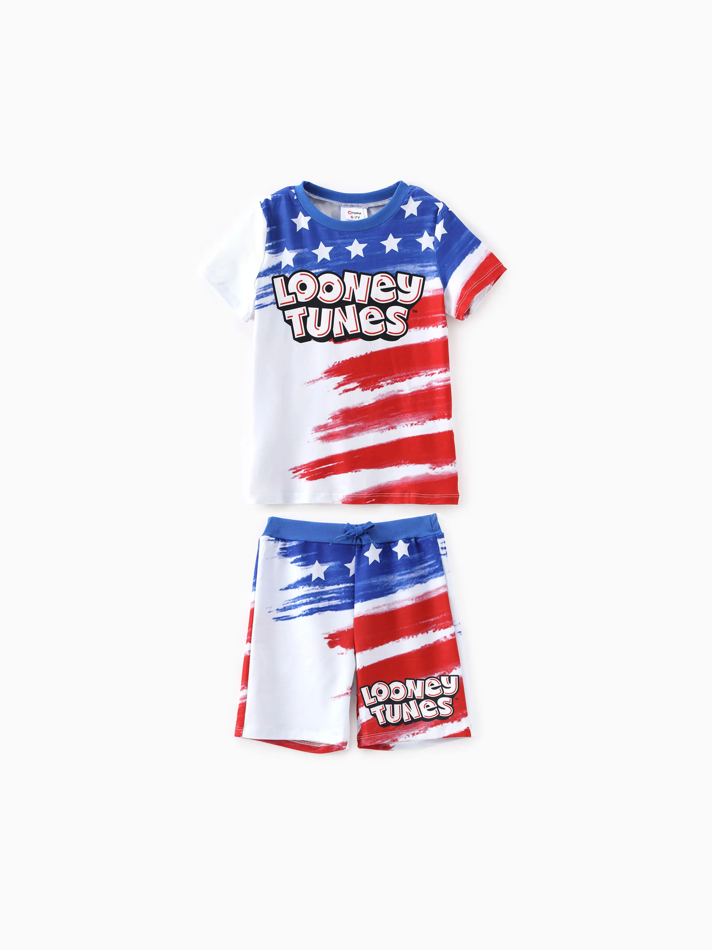 Looney Tunes Kid Boys Independence Day 2pcs American Flag Print Top mit kurzem Set