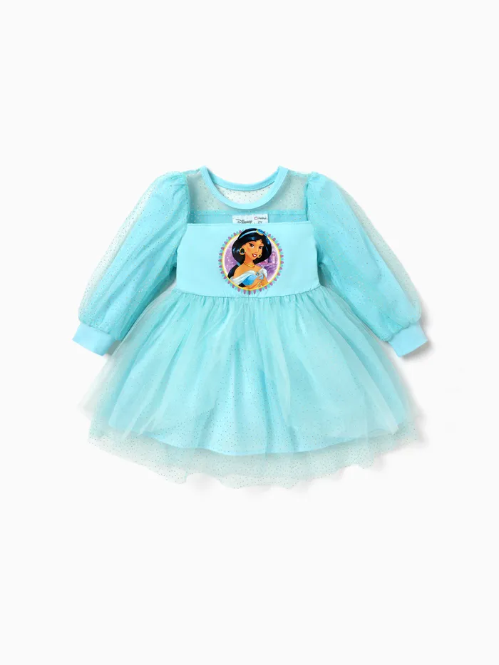 Disney Princess Toddler Girl Character Pattern Long-sleeve Mesh Dress