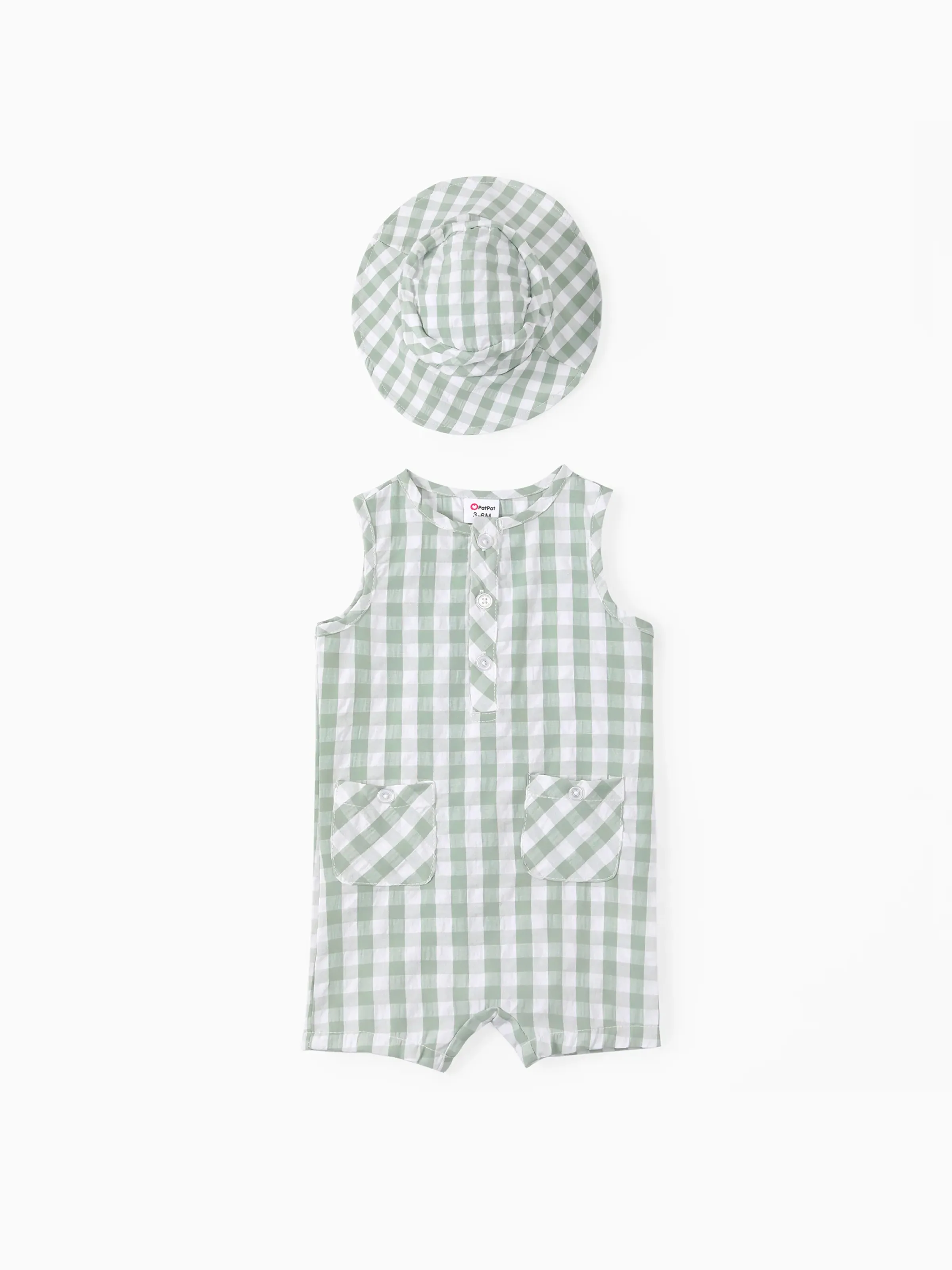 

Baby Boy 2pcs Grid Print Jumpsuit with Hat