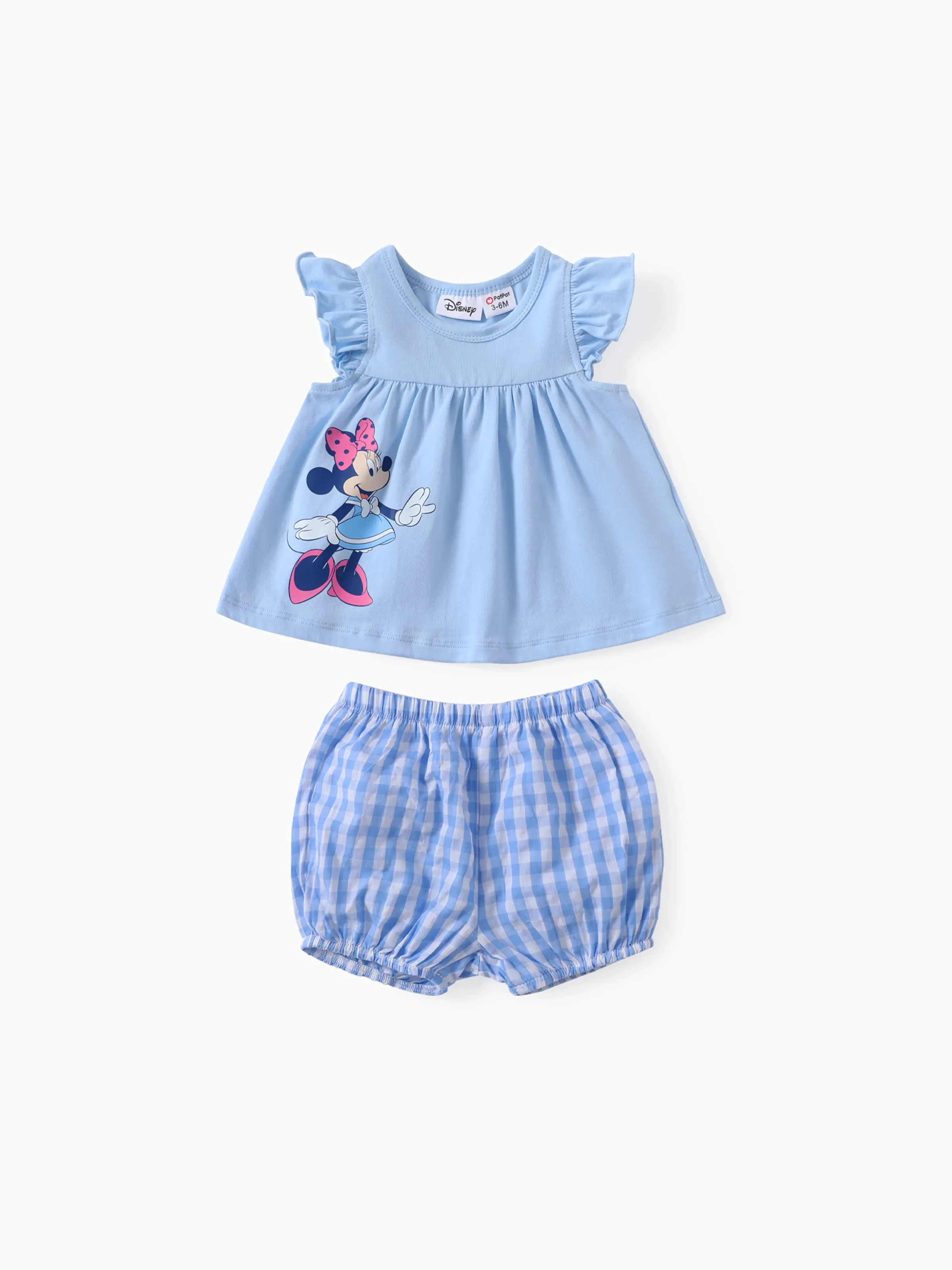 

Disney Mickey and Friends Baby/Toddler Girls 2pcs Cotton Character Print Ruffled-sleeve Top with Checked Shorts Set