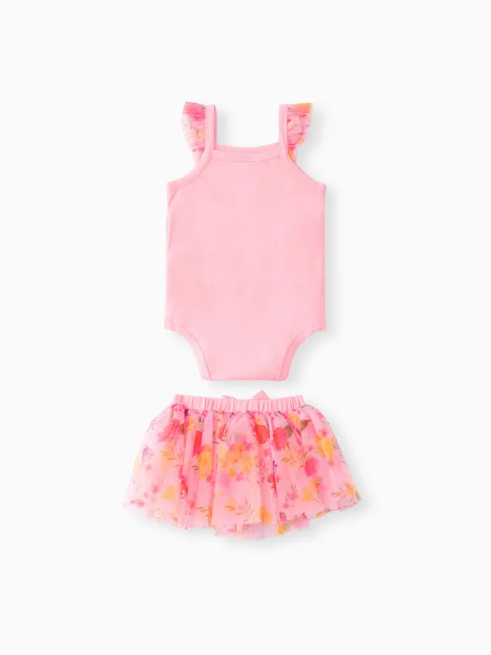 Baby Girl 2pcs 字母印花連體褲和半身裙套裝