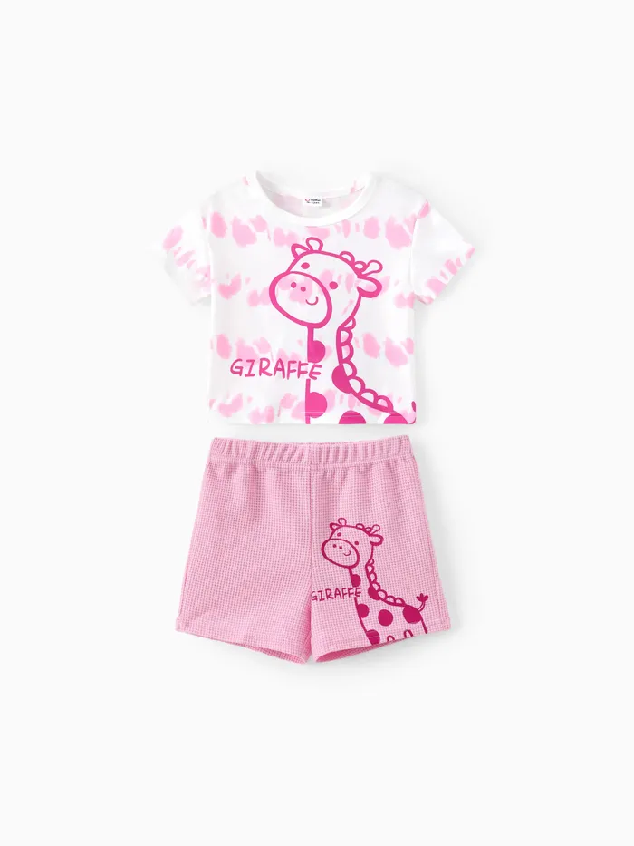 Bebê menina 2pcs infantil girafa estampa tee e shorts set
