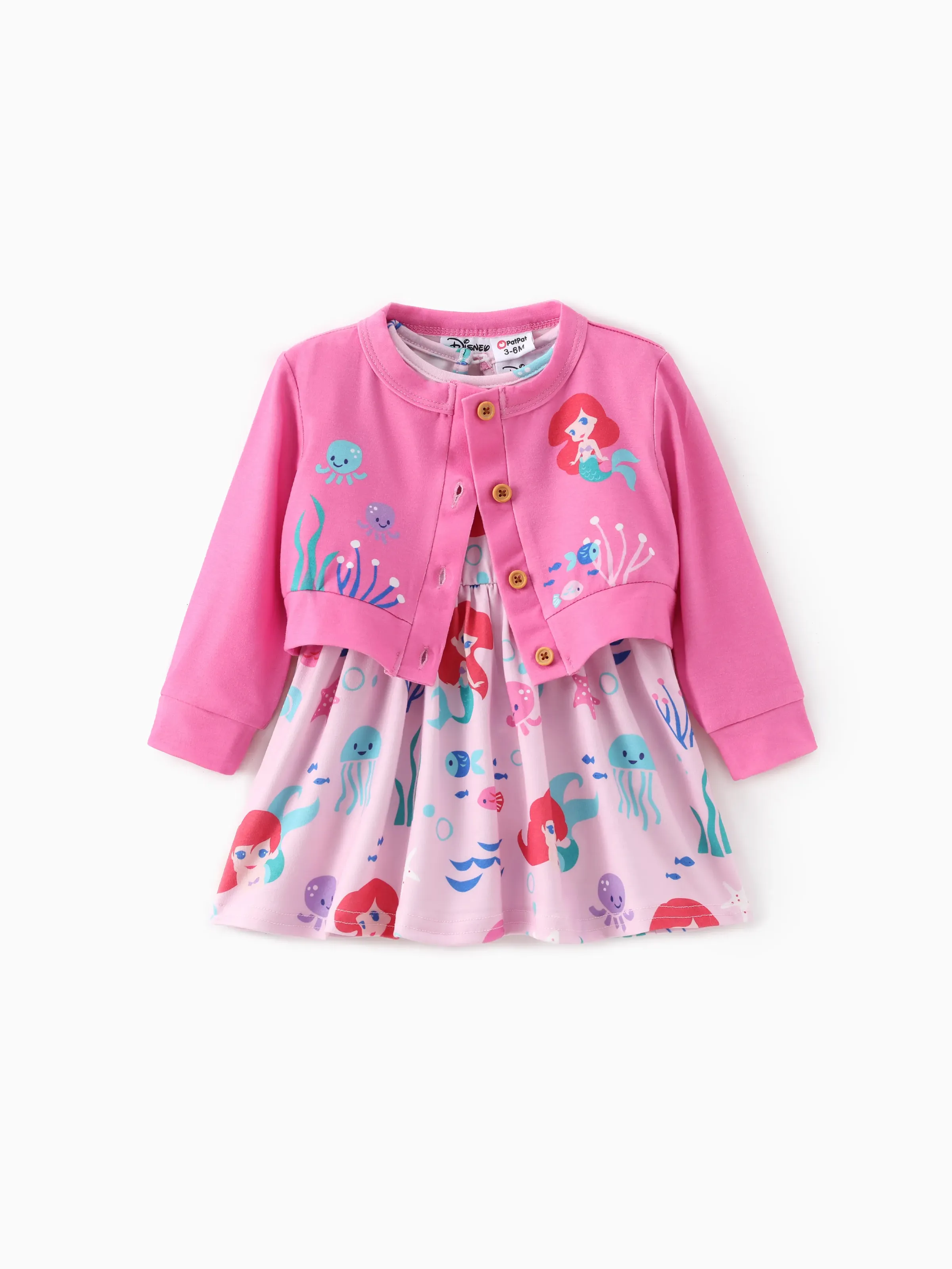 

Disney Princess Baby Girls Ariel 2pcs Naia™ Octopus Ocean-theme Character Print Light Jackey with Dress Set