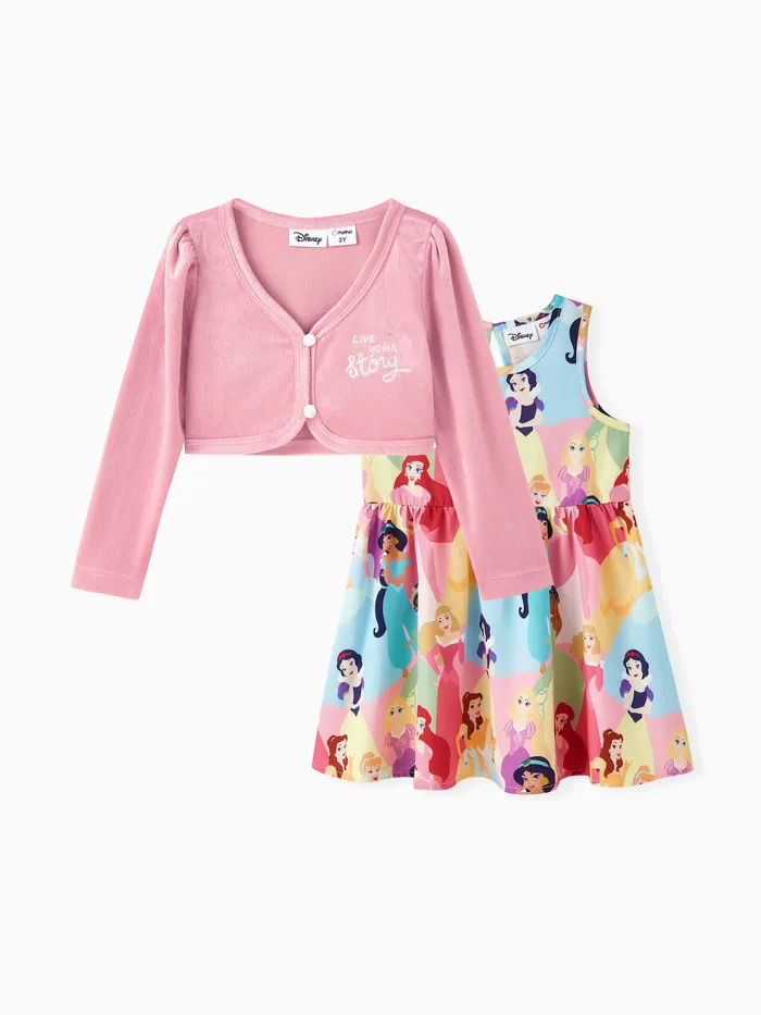 Disney Princess 2件 小童 女 泡泡袖 甜美 套裝裙