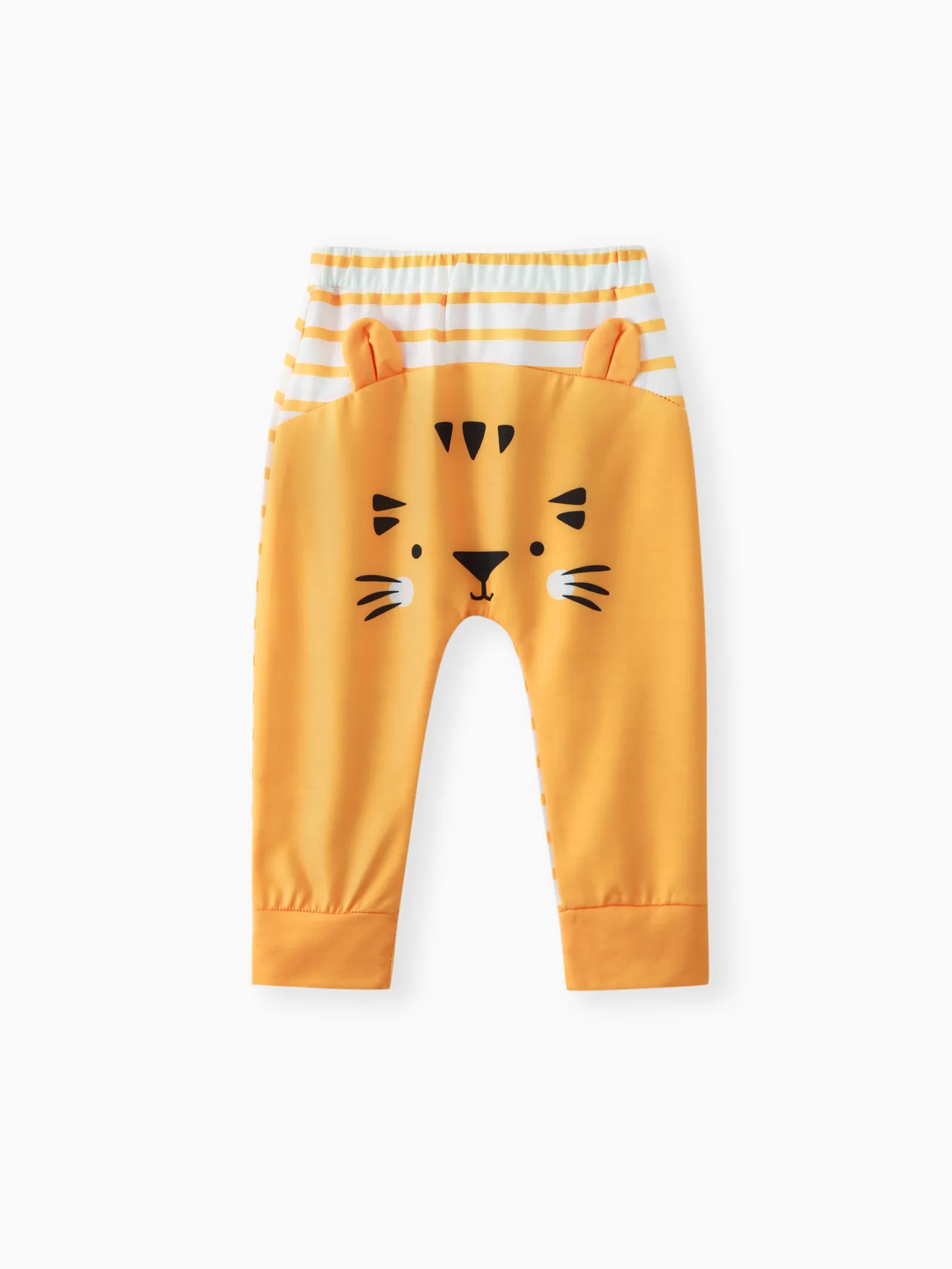 Yellow - Baby Boy/Girl Striped Splicing 3D Ears Animal Print Pants - image 1