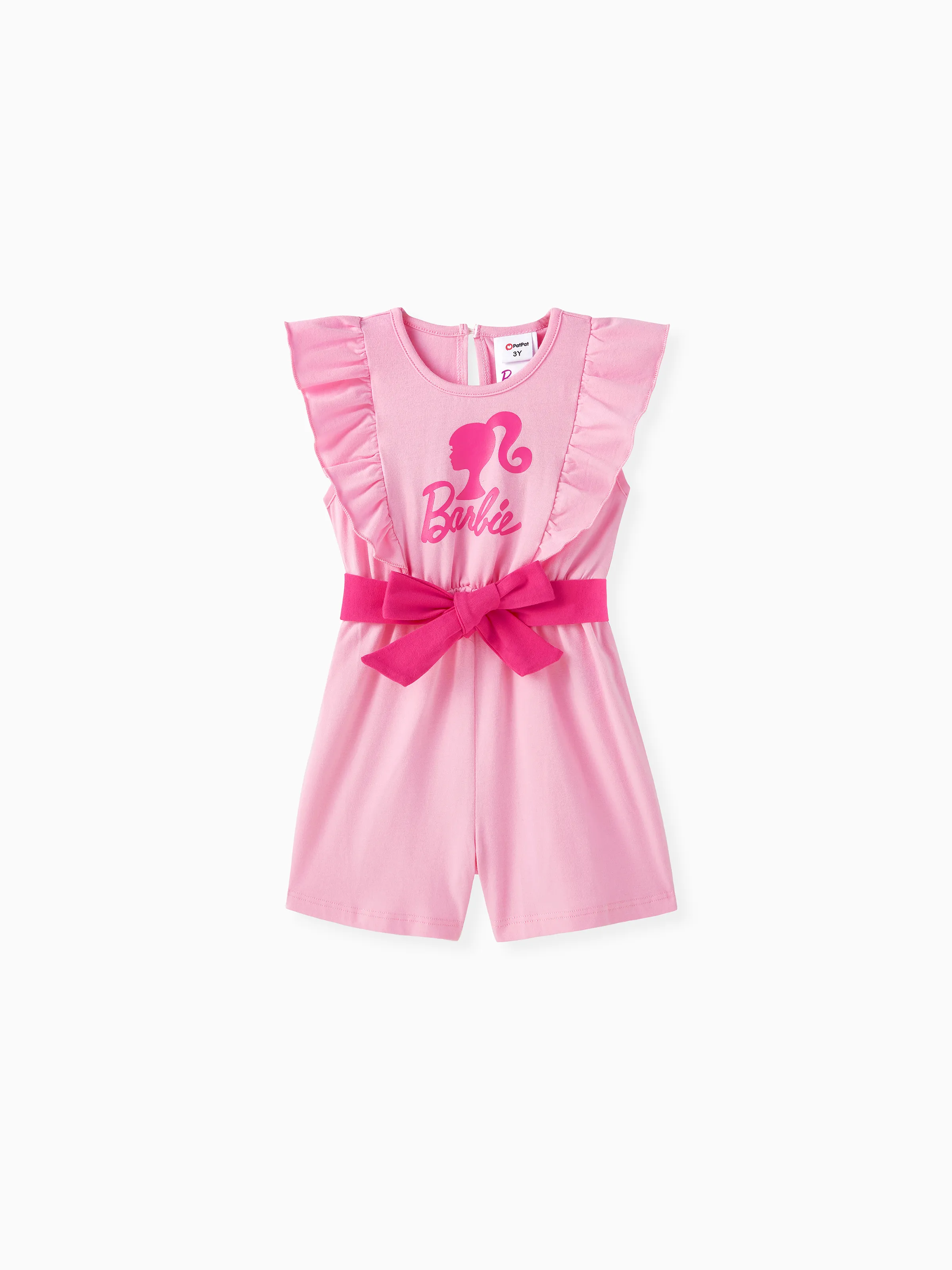 

Barbie Toddler Girl Cotton Letter Print Ruffled Belted Rompers