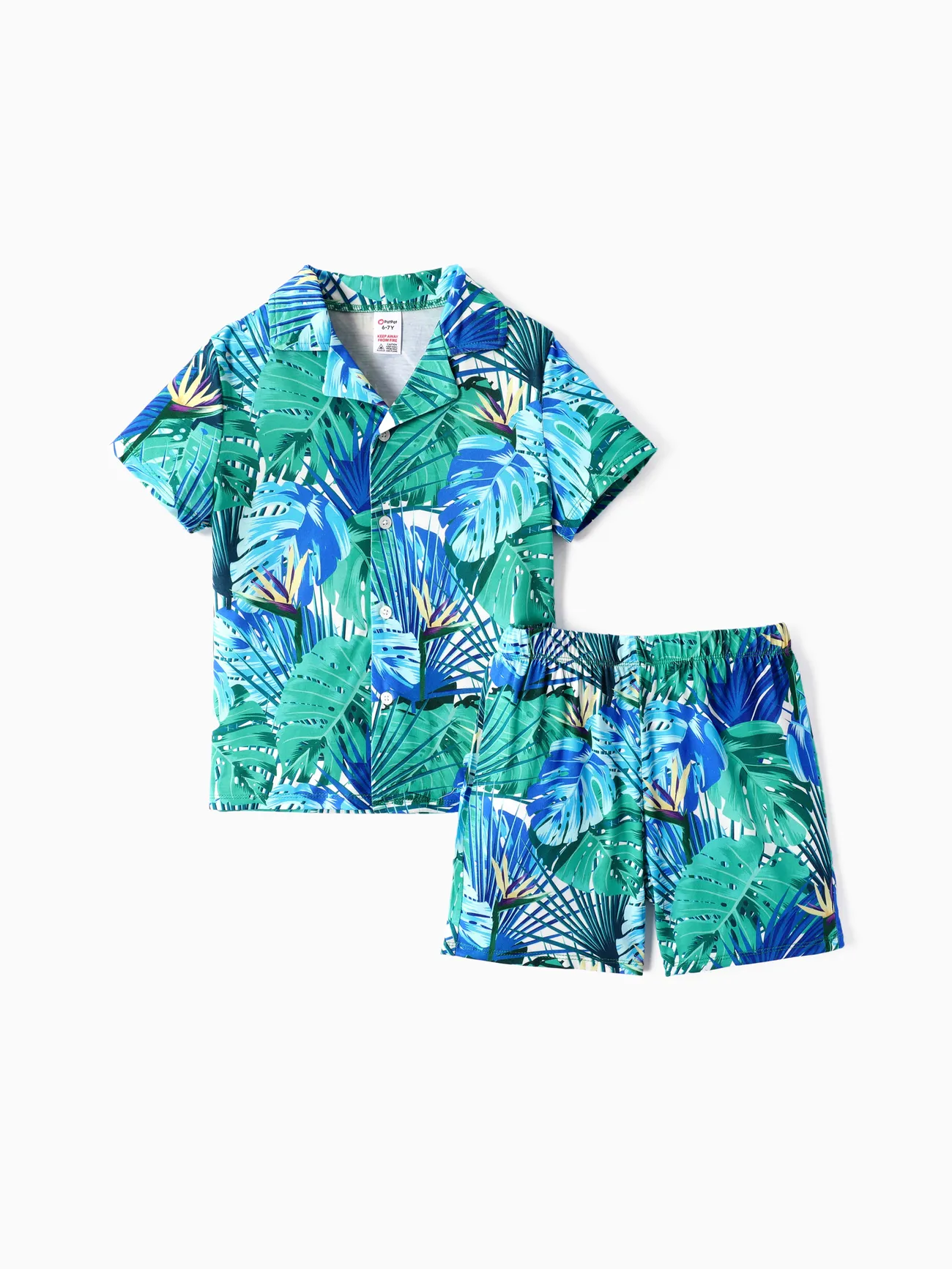 

Kid Boy 2pcs Tropical Plants Print Pajama Shirt and Shorts Set