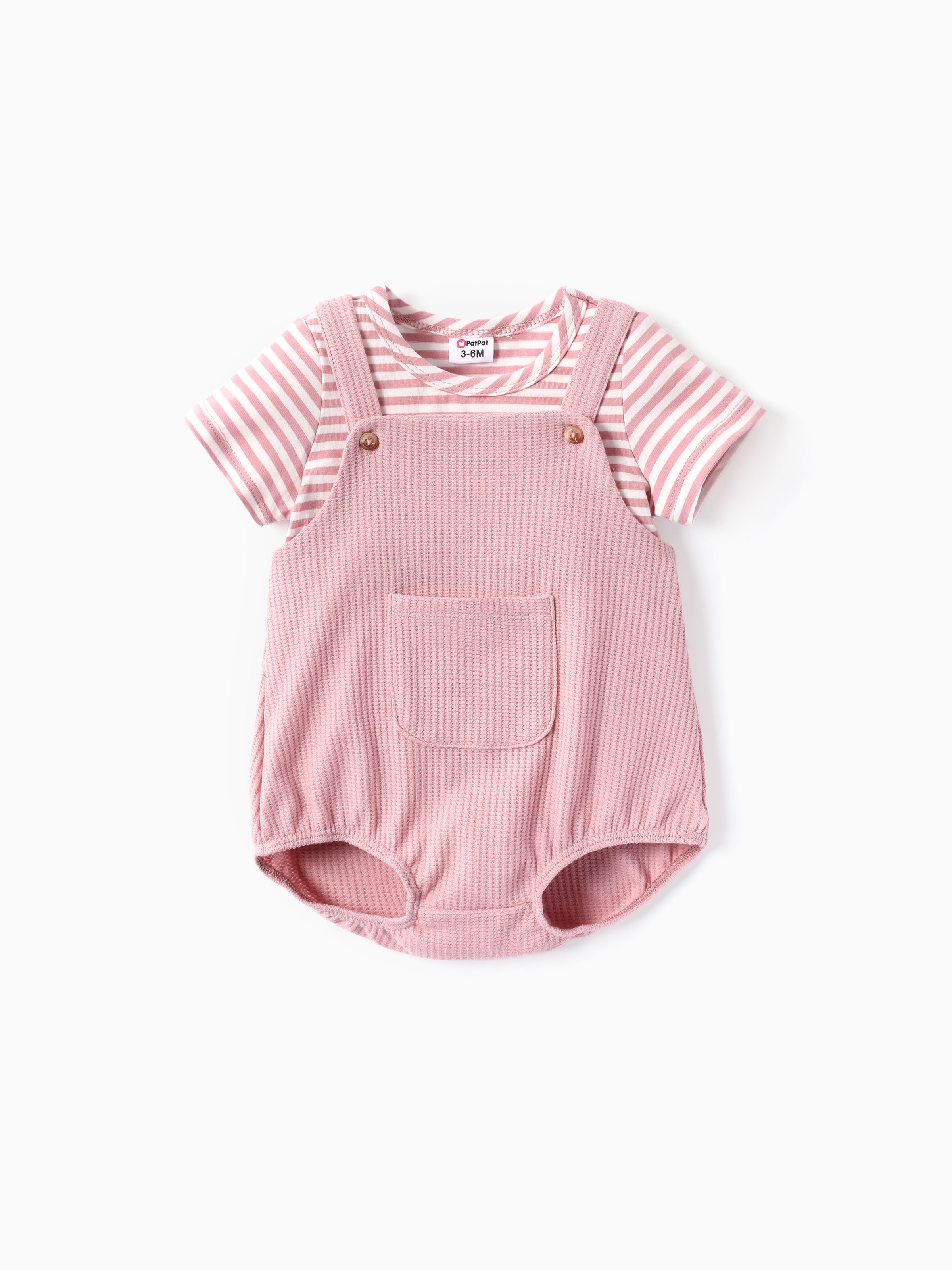 

Baby Boy/Girl 2pcs Striped Tee and Solid Overalls Set