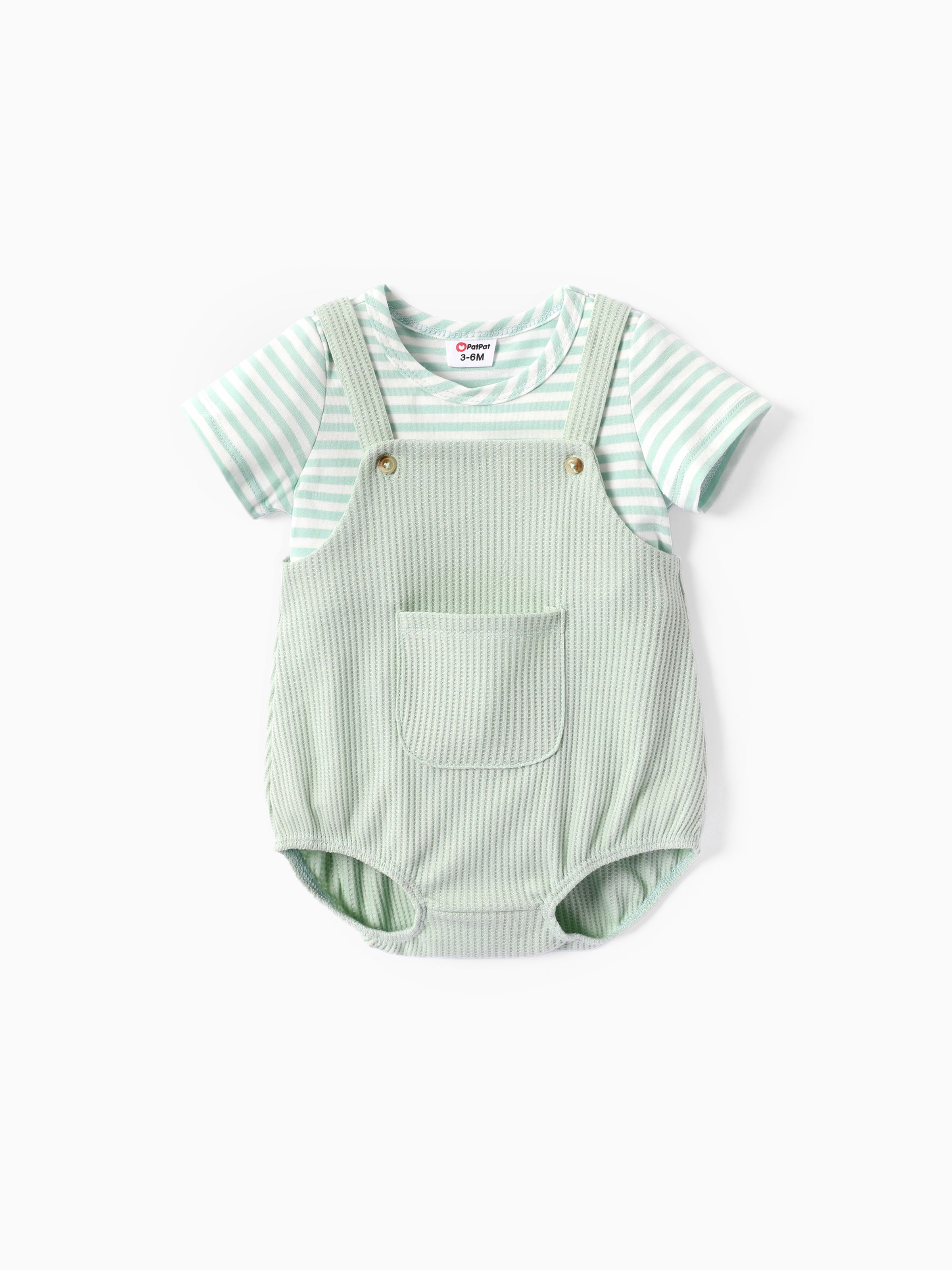 

Baby Boy/Girl 2pcs Striped Tee and Solid Overalls Set