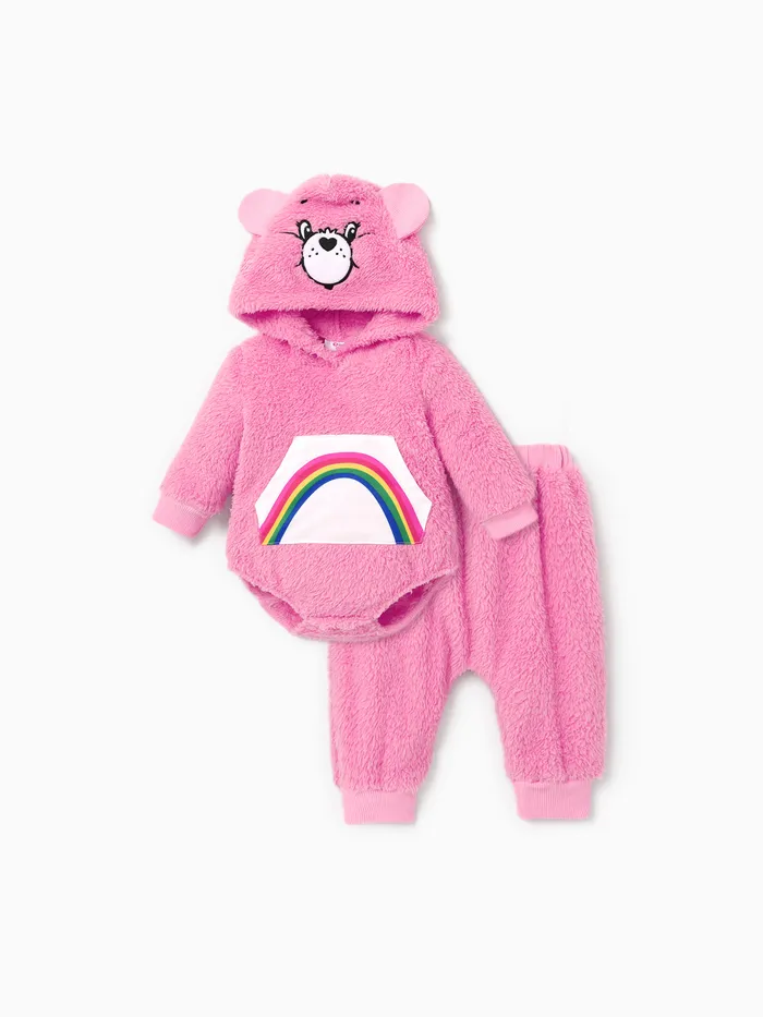 Care Bears Baby Boy/Girl Bear Expression Three-dimensional Hooded One Piece Jumpsuit and One Piece Pants Set 