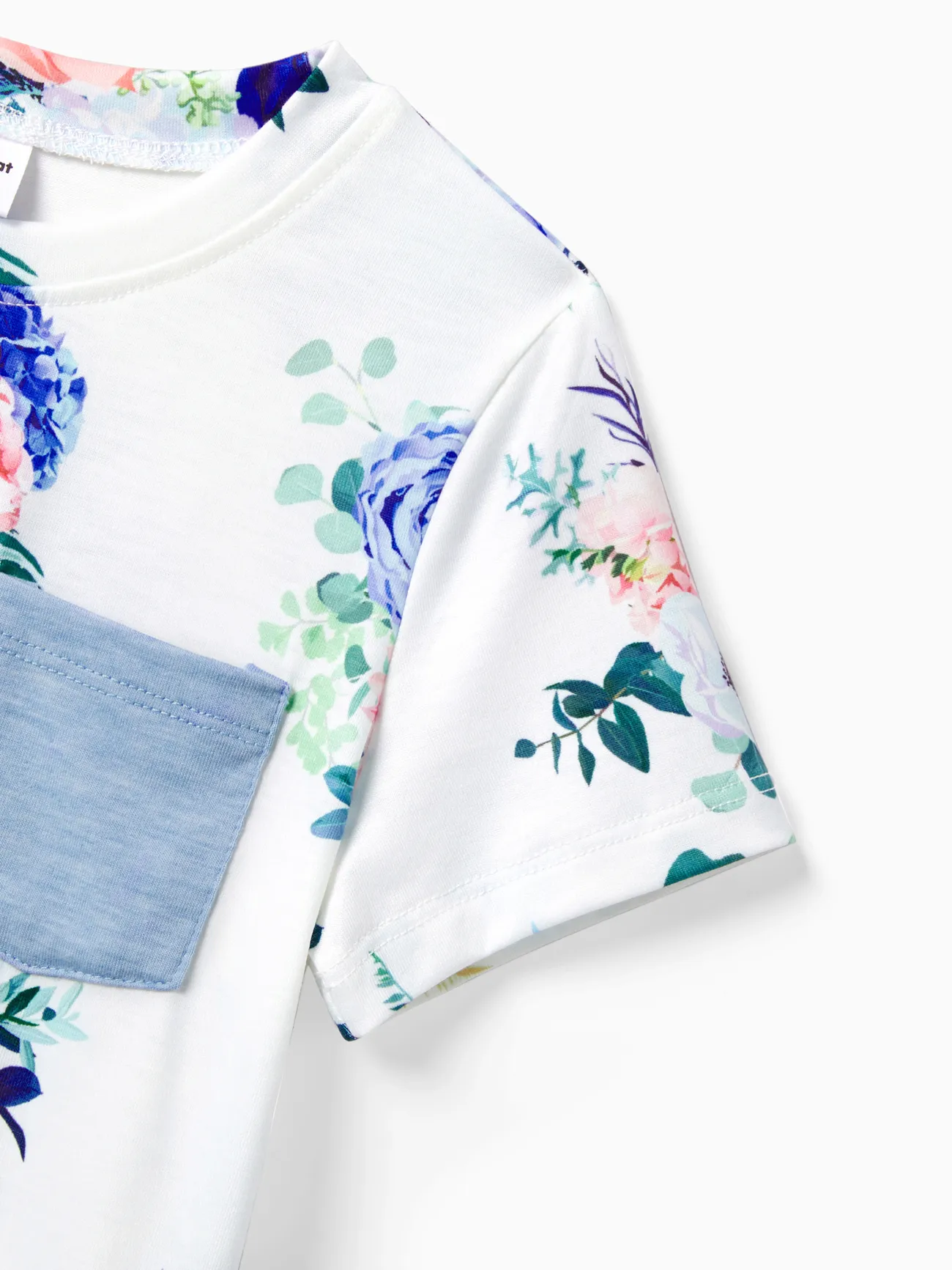Boy - Family Matching Floral Colorblock T-Shirt and Quarter Button Belted Spliced A-Line Dress Sets - lightskyblue - image 17