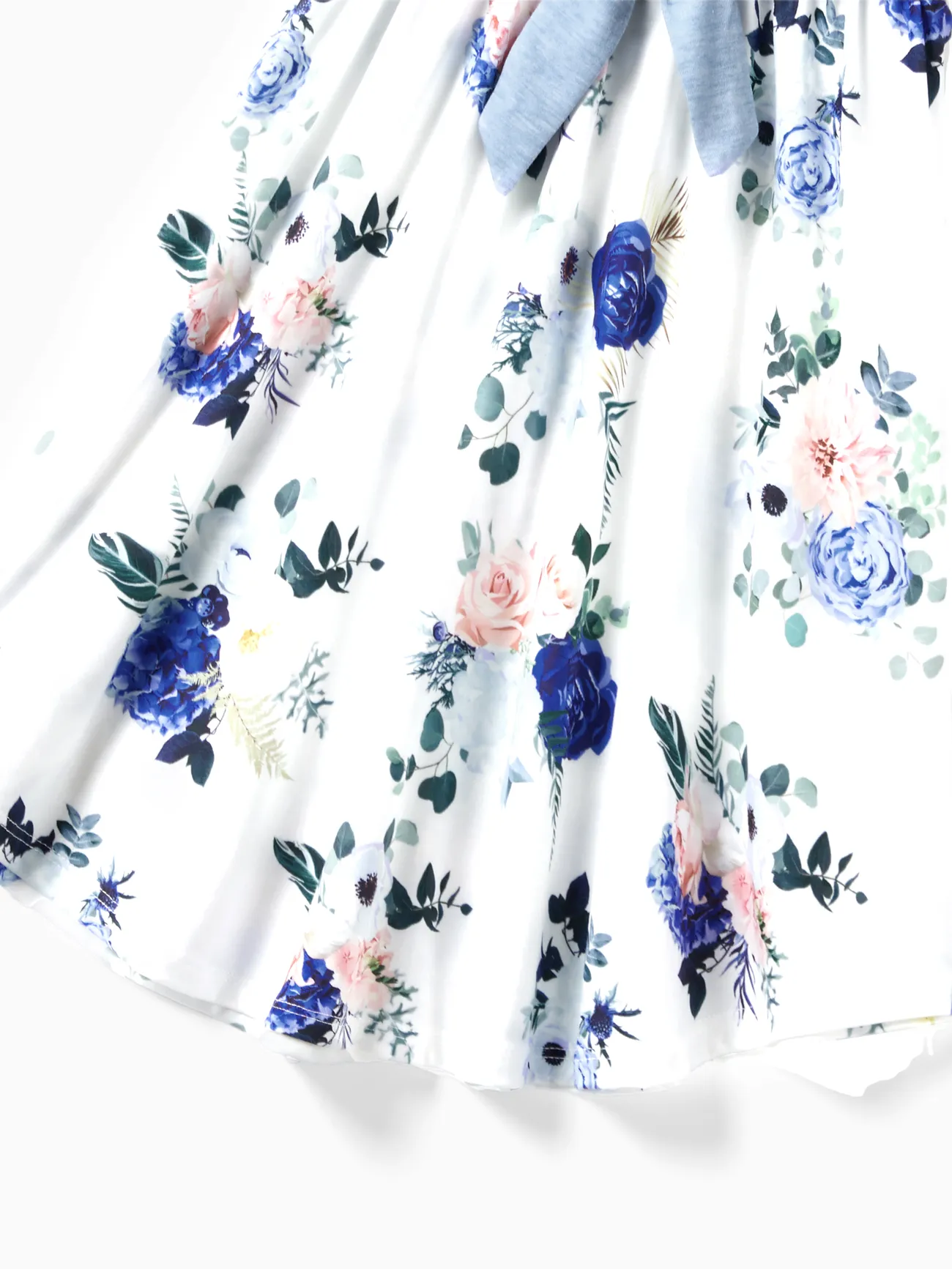Women - Family Matching Floral Colorblock T-Shirt and Quarter Button Belted Spliced A-Line Dress Sets - lightskyblue - image 6
