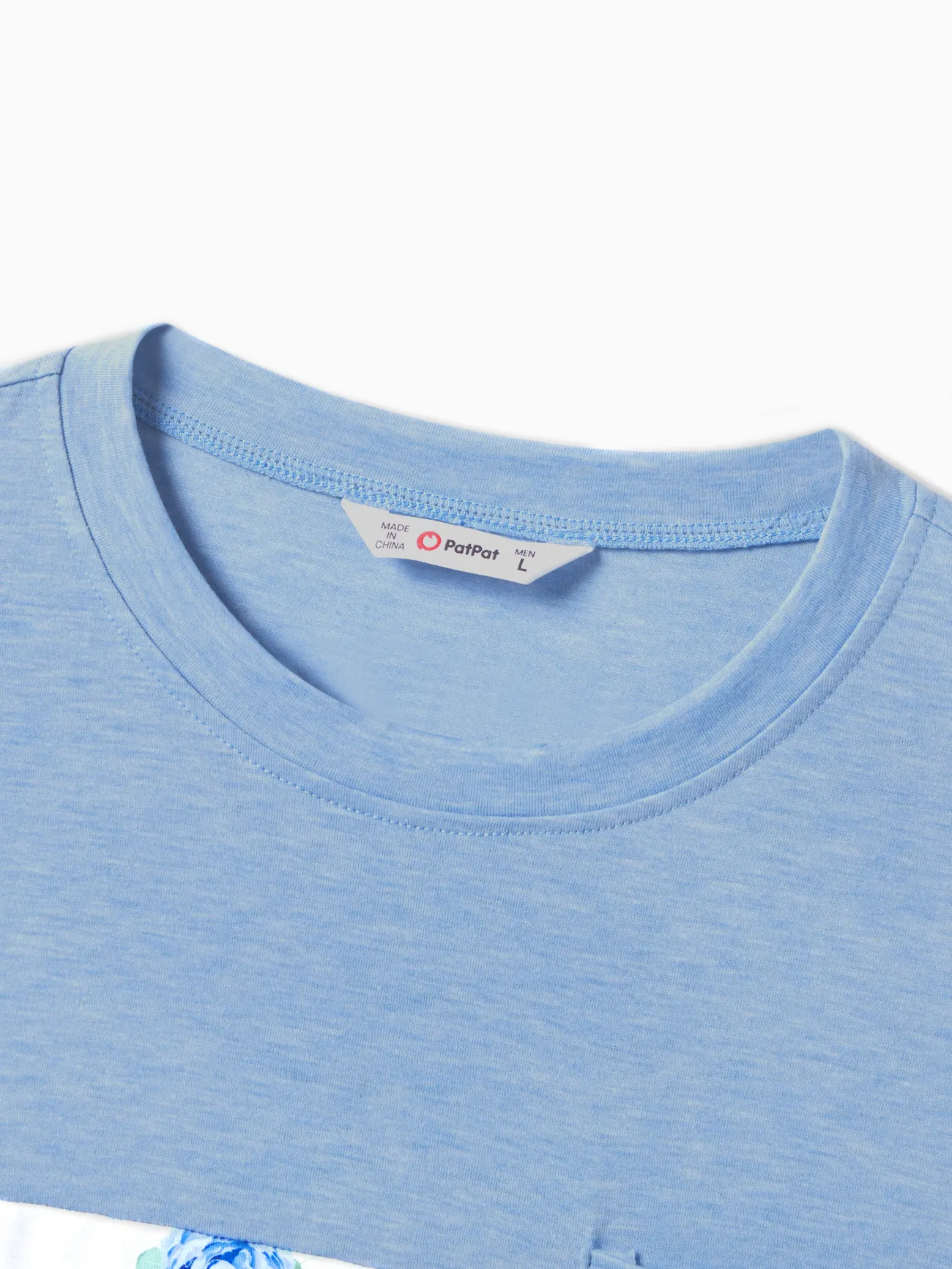 Men - Family Matching Floral Colorblock T-Shirt and Quarter Button Belted Spliced A-Line Dress Sets - lightskyblue - image 20
