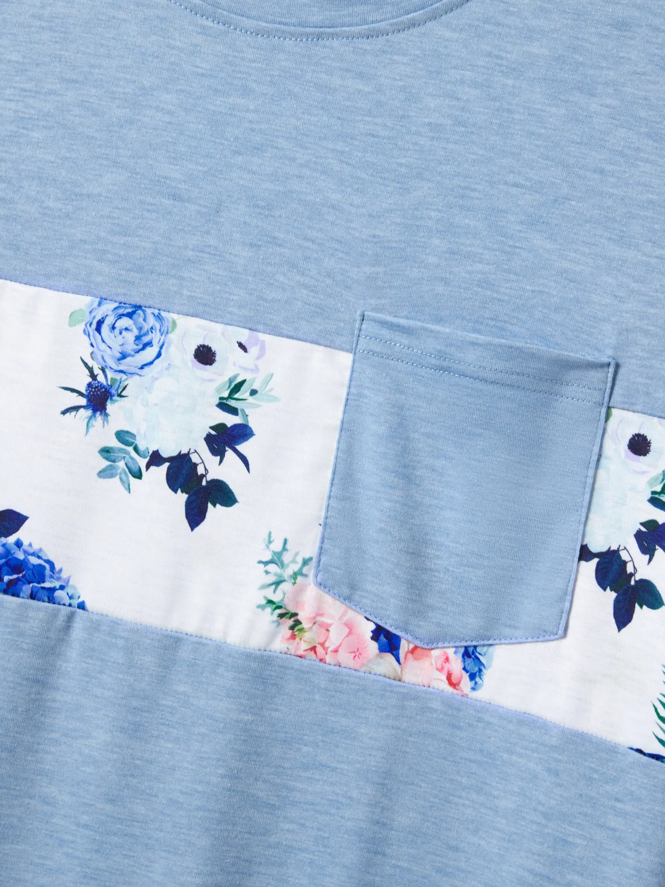 Men - Family Matching Floral Colorblock T-Shirt and Quarter Button Belted Spliced A-Line Dress Sets - lightskyblue - image 21