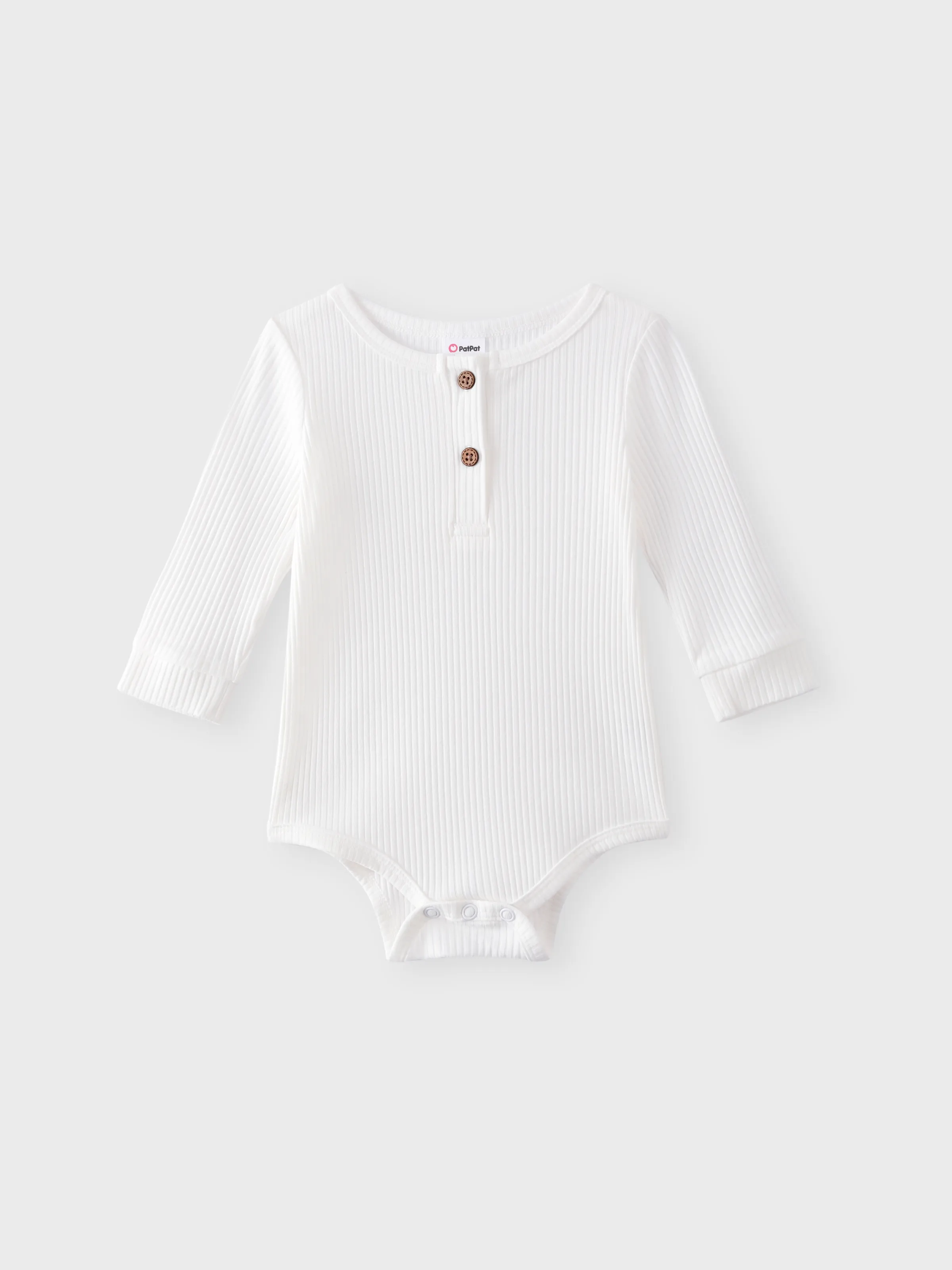 

Baby Girl/Boy Cotton Button Design Solid Color Ribbed Long-sleeve Rompers