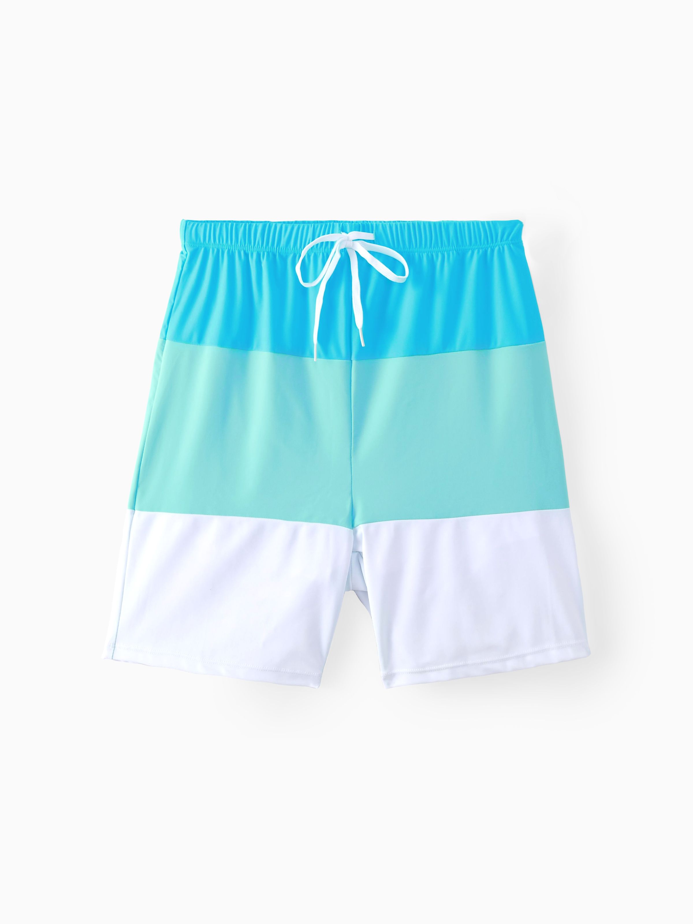 

Family Matching Colorblock Swim Trunks or Shirred Ruffle Strap Two-Piece Swimsuit