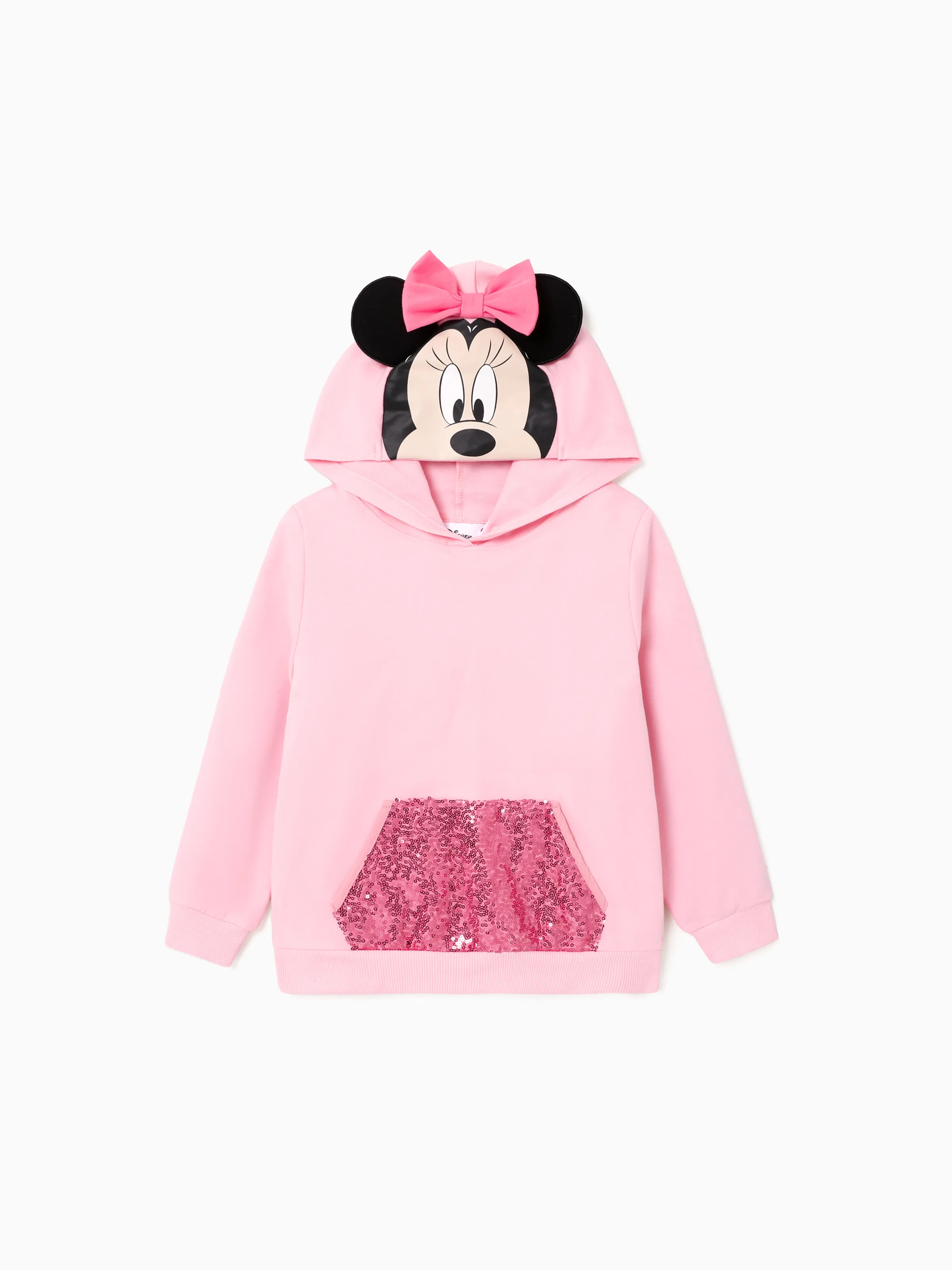 

Disney Mickey and Friends Kid Girl Character Print Pop-up Ears Hat with Sequin-covered Pocket Hoodie