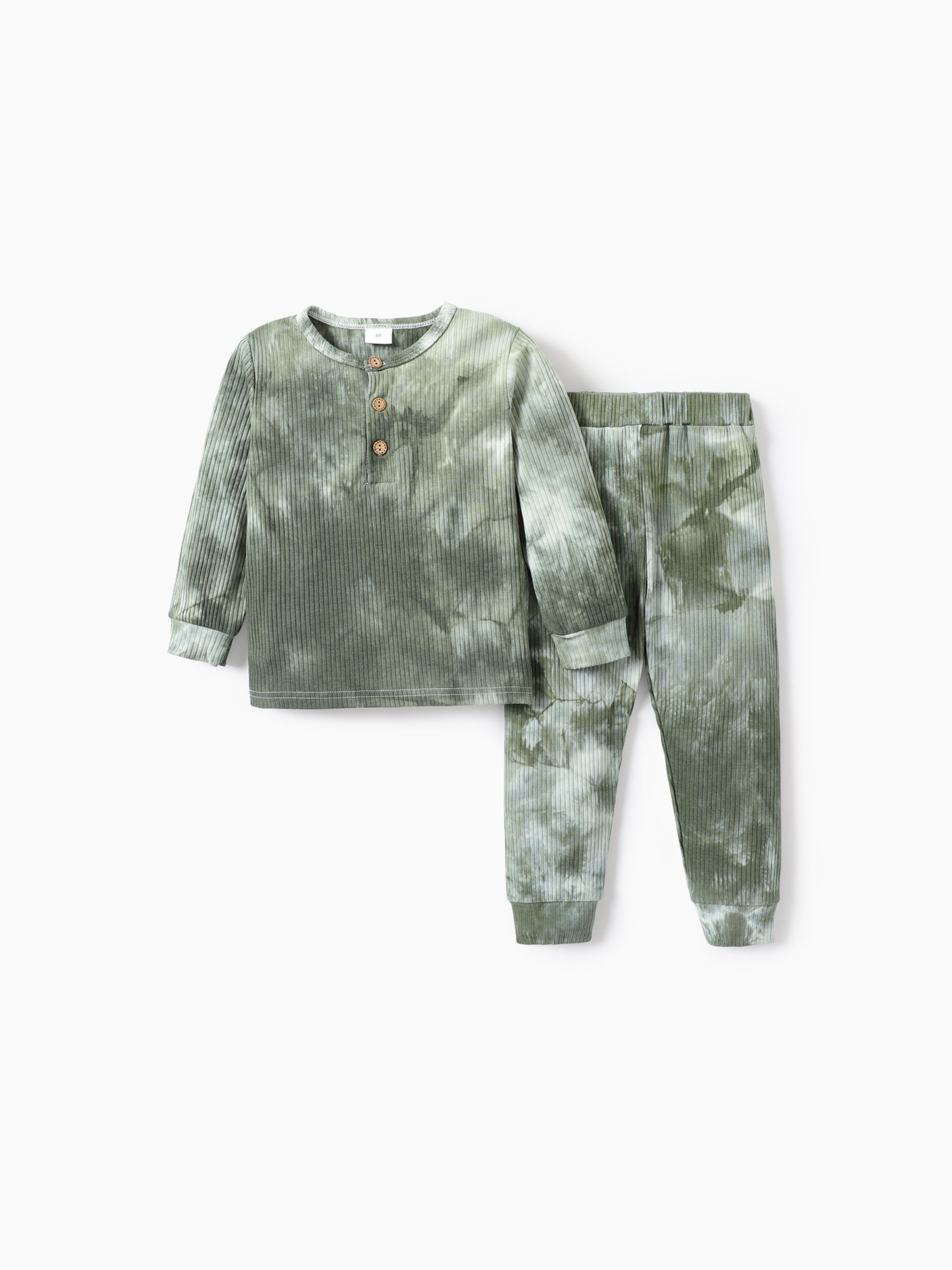 

2-piece Toddler Girl/Boy Tie Dye Long-sleeve Ribbed Henley Shirt and Elasticized Pants Set