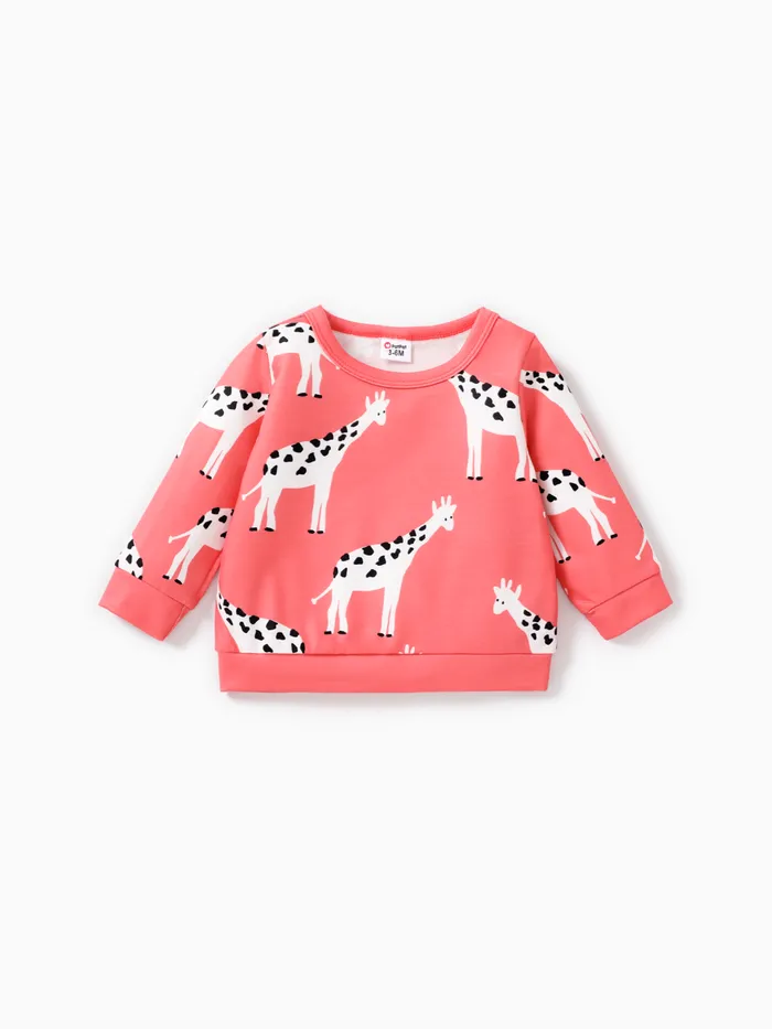 Baby Girl Turquoise/Pink All Over Animal Print Long-sleeve Sweatshirt