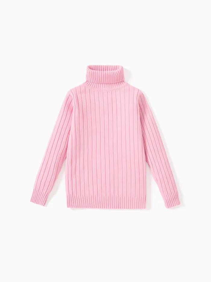 Kid Girl Solid Color Ribbed Turtleneck Sweater