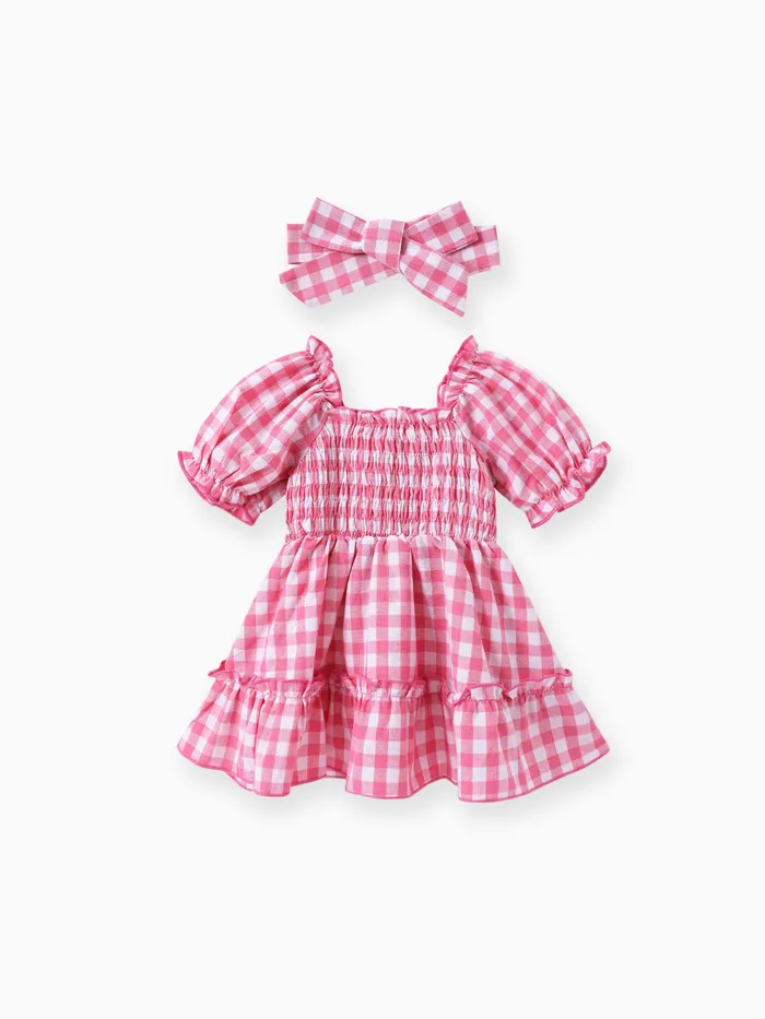 Baby Girl 2pcs Floral Pattern Puff Sleeves Ruffled Dress and Headband Set