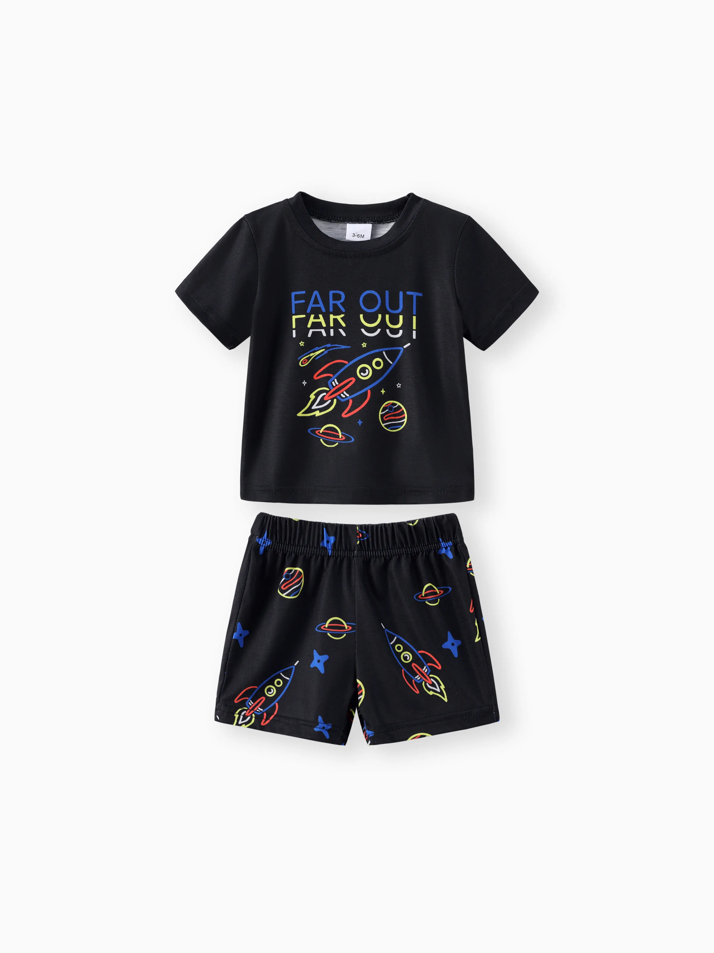 2pcs Kid Boys Casual Space Print Short Sleeve Set