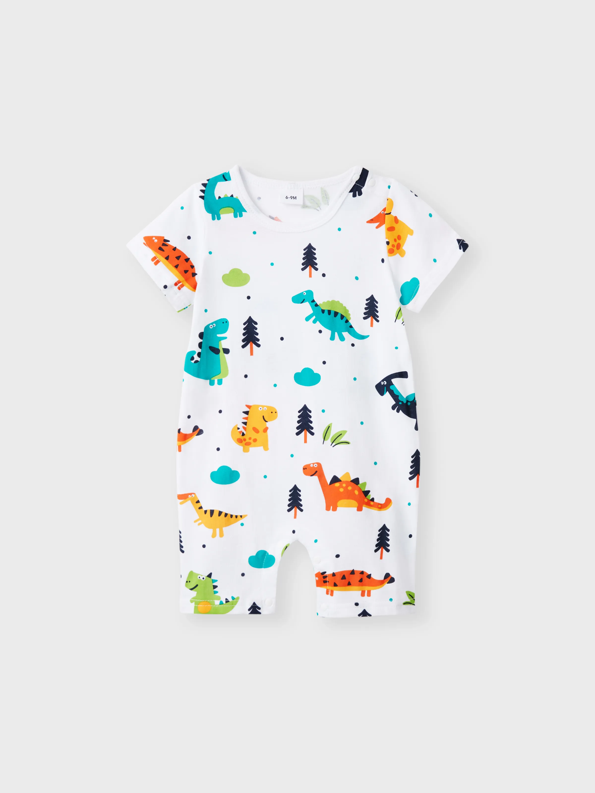 

100% Cotton Baby Boy Allover Cartoon Dinosaur Print Short-sleeve Romper