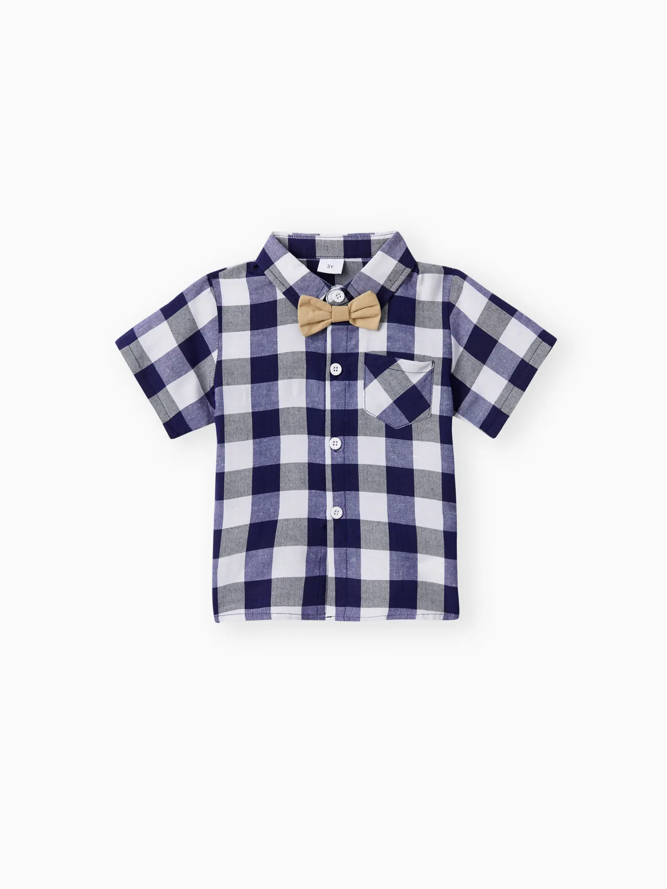Black+White - 2pcs Toddler Boy Casual Plaid Shirt & Khaki Shorts Set - image 2