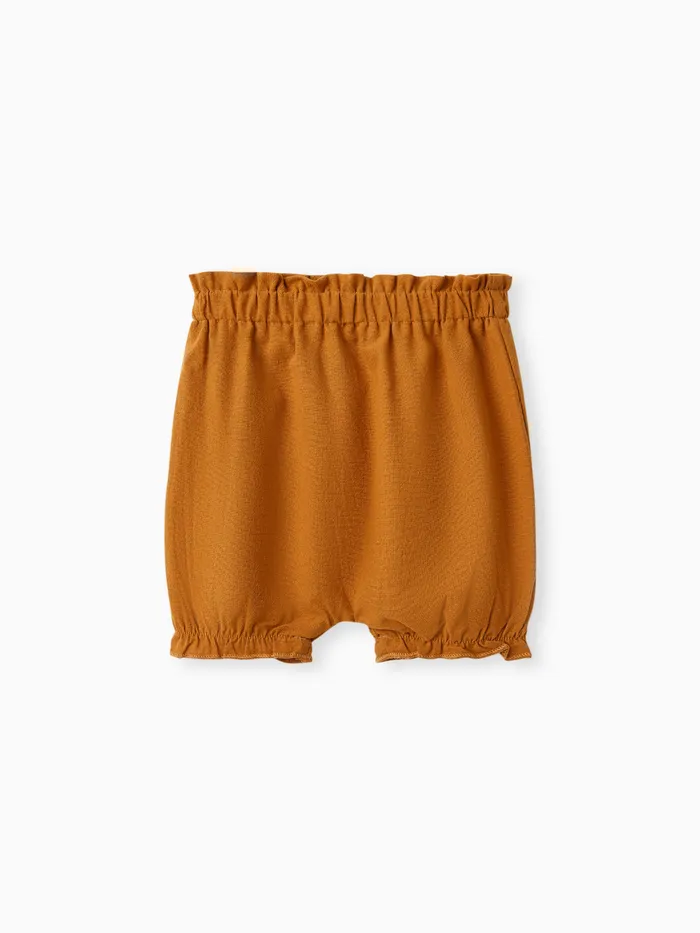 100% Cotton Baby Girl Solid Ruffle Elasticized Waist Bloomers Shorts