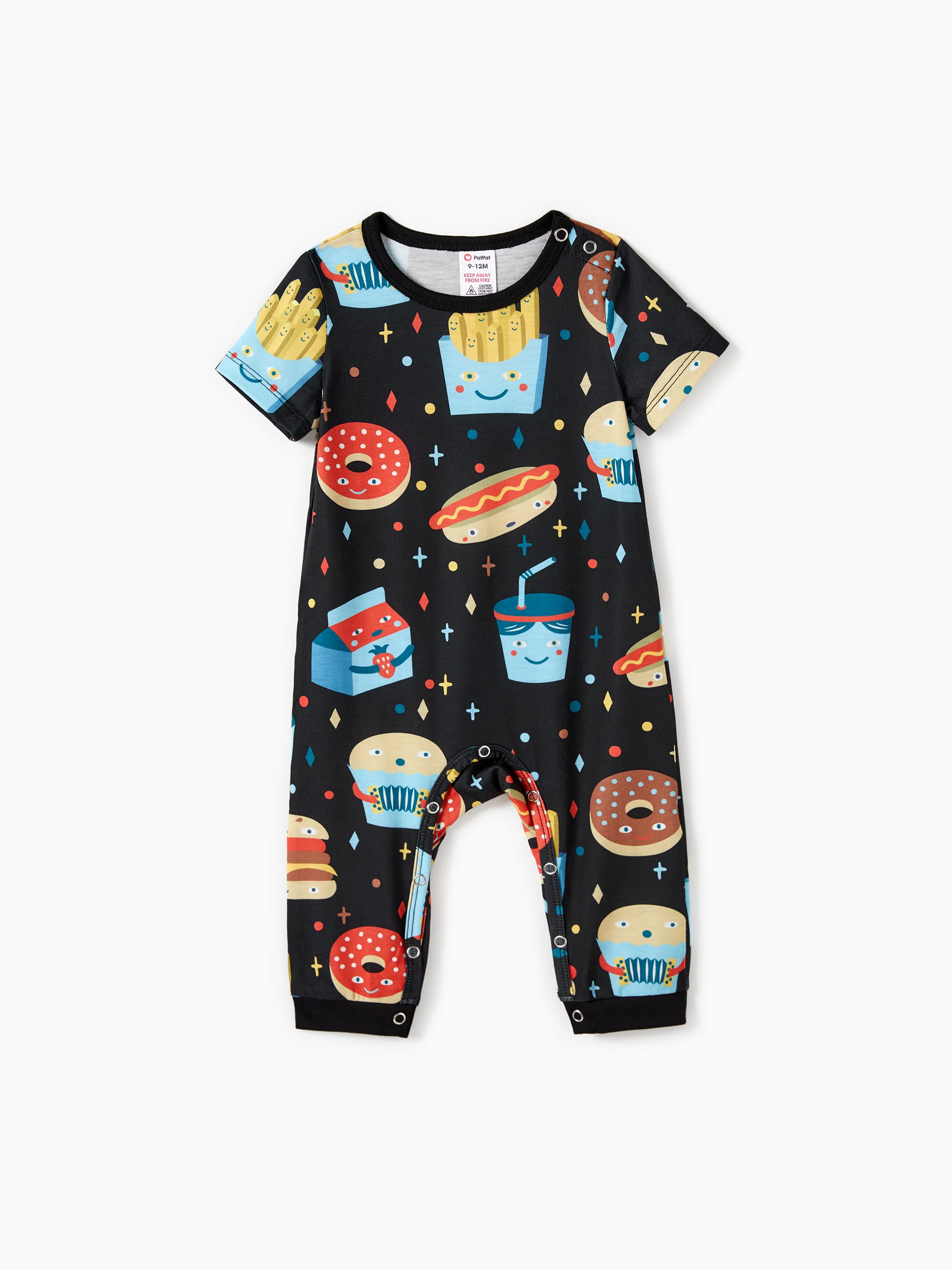 

Family Matching Allover Cartoon Snack Graphics Pajamas Sets (Flame Resistant)