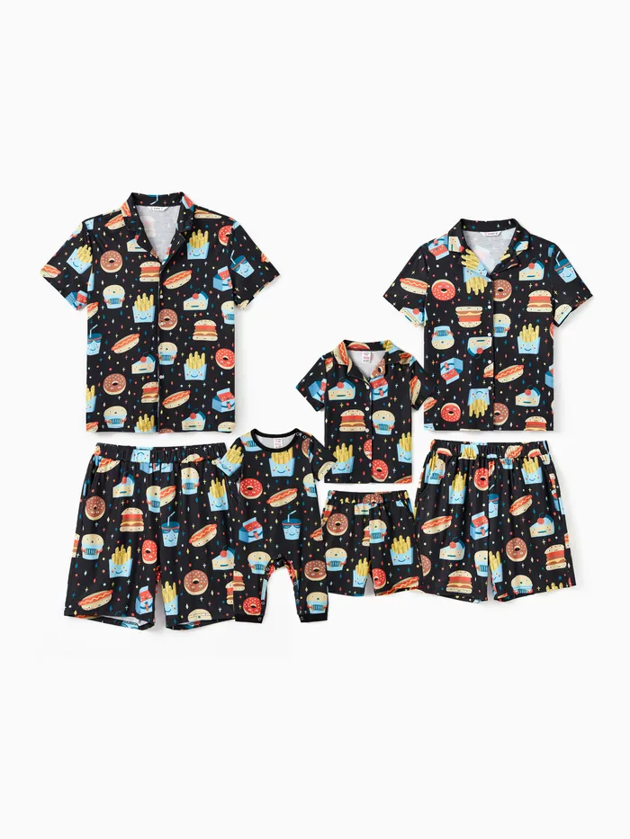 Family Matching Allover Cartoon Snack Graphics Pajamas Sets (Flame Resistant)