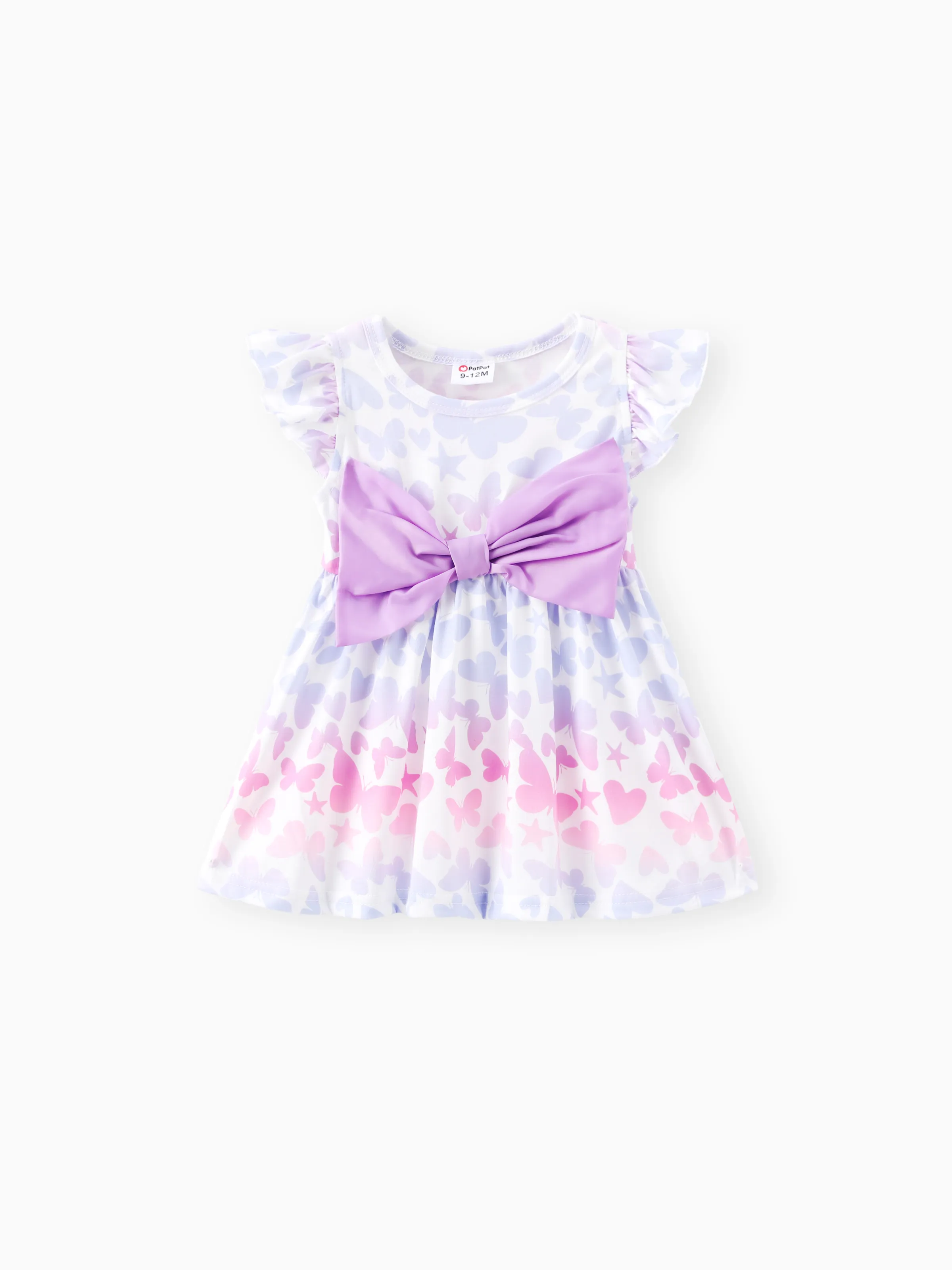 

Baby Girl All Over Butterfly Print Flutter-sleeve Bowknot Dress
