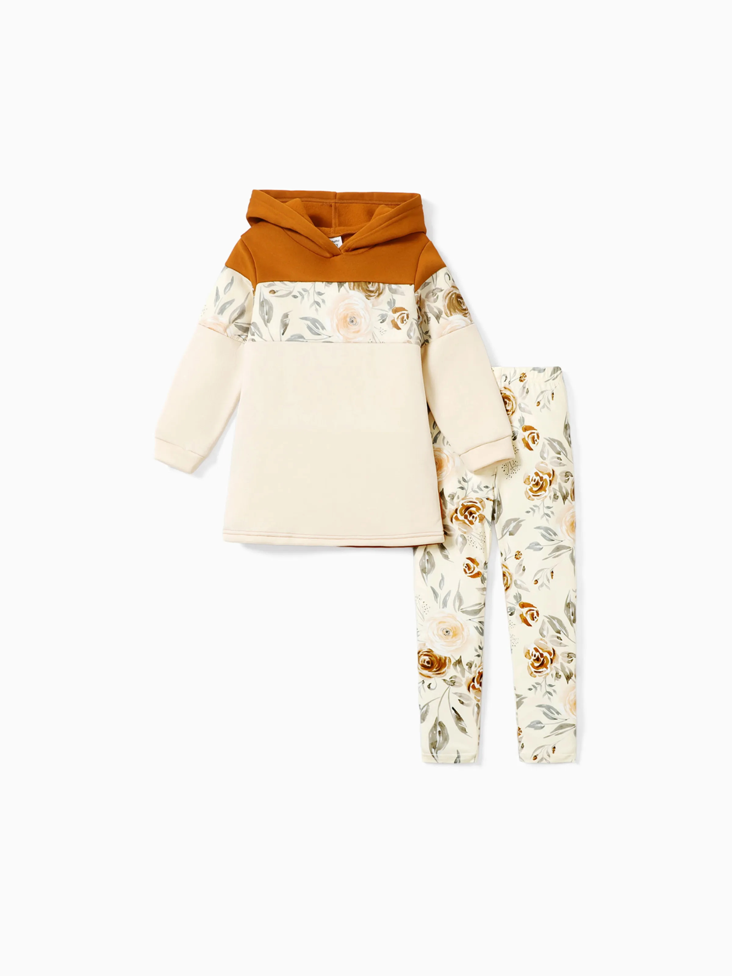 

2-piece Kid Girl Floral Print Colorblock Hoodie Sweatshirt and Elasticized Pants Set