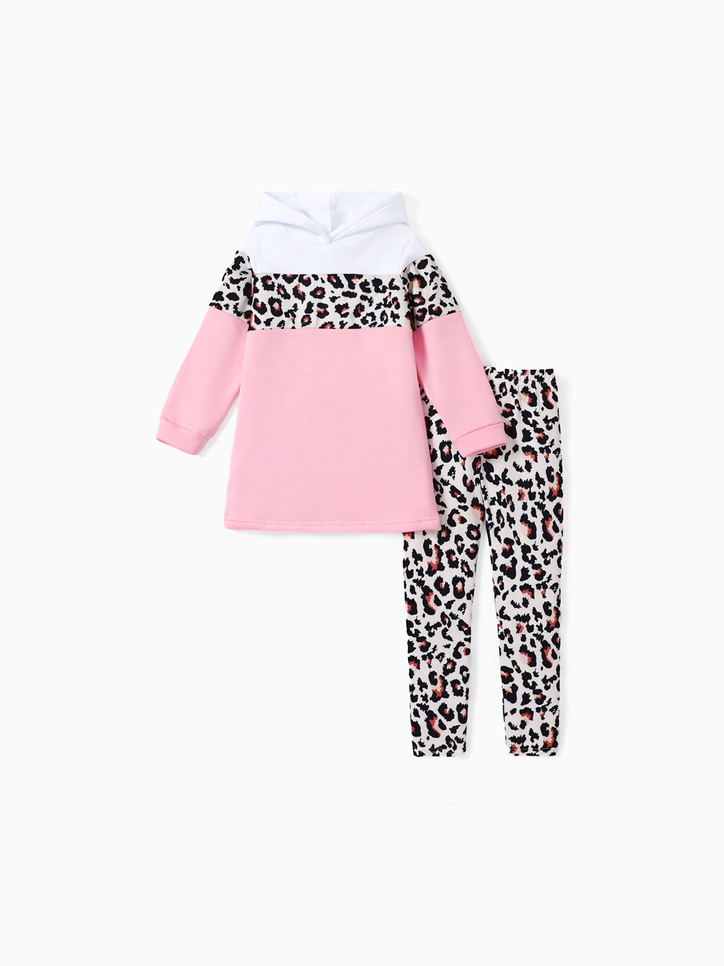 

2-piece Kid Girl Floral Print Colorblock Hoodie Sweatshirt and Elasticized Pants Set