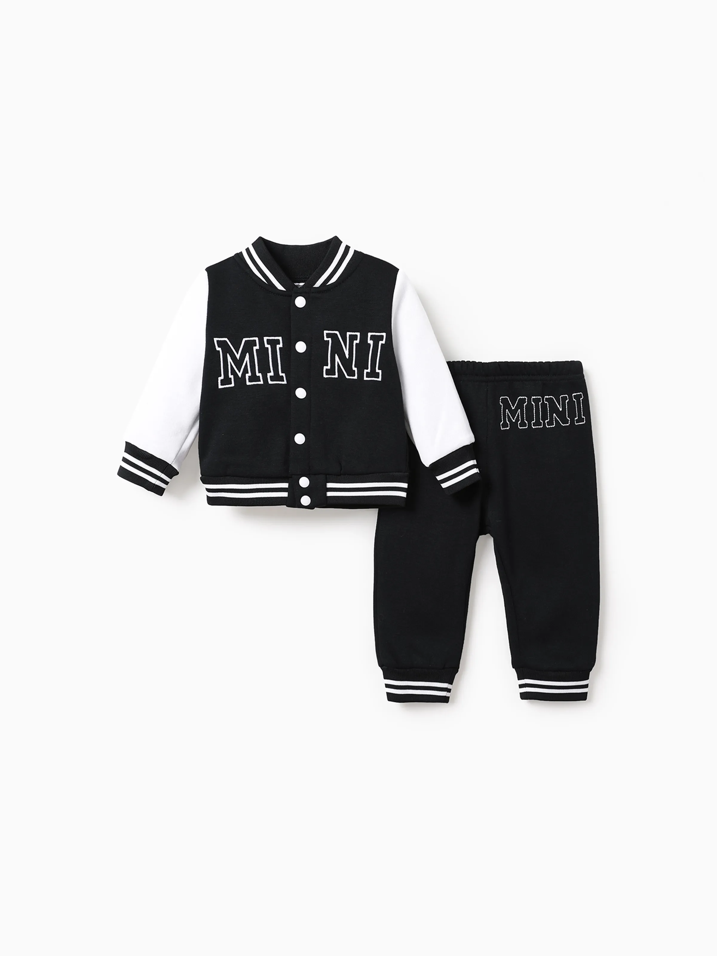 

2pcs Baby Boy Letter Embroidered Long-sleeve Bomber Jacket and Sweatpants Set