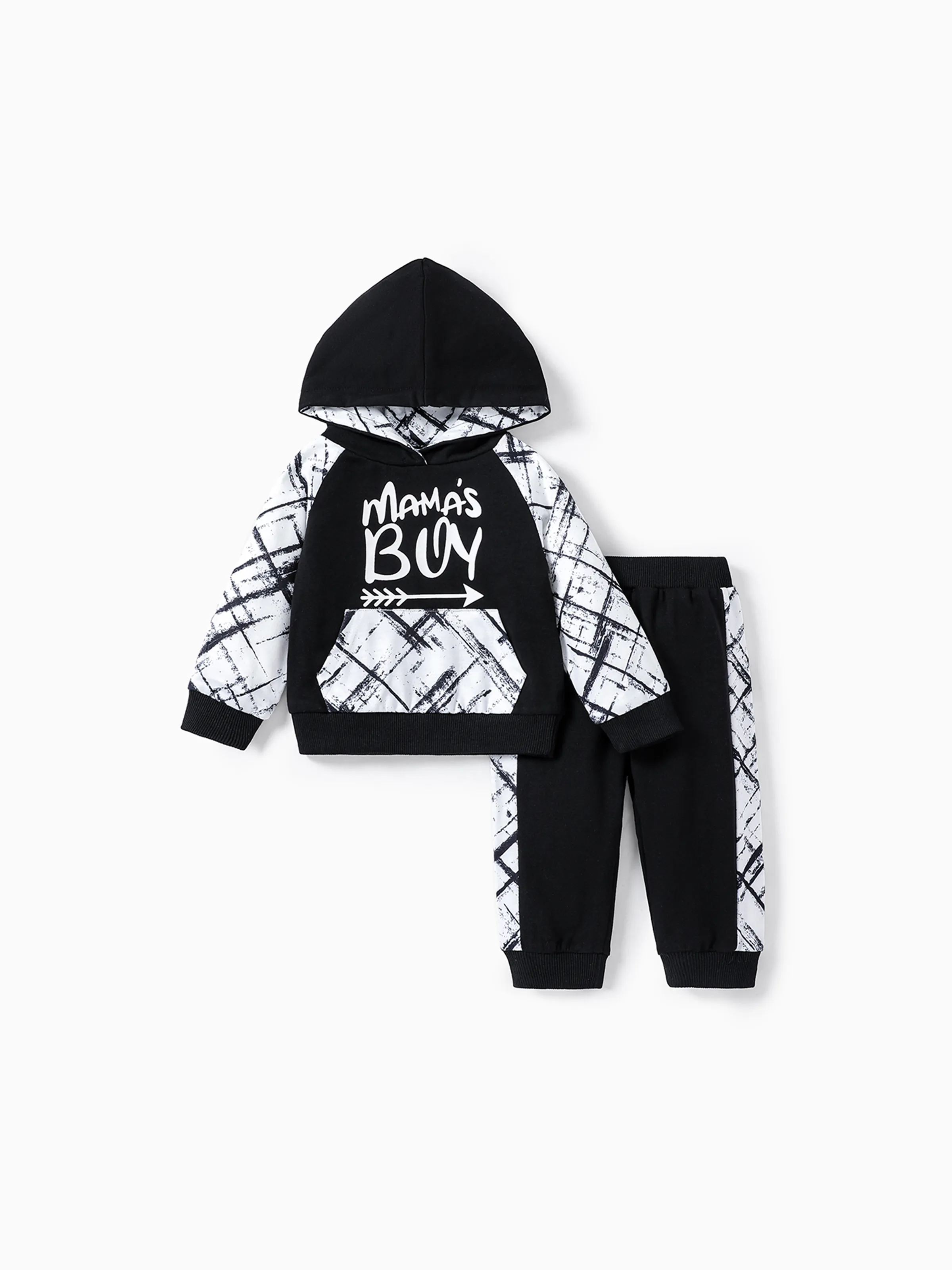 2pcs Baby Boy Letter Print Spliced Long-sleeve Hoodie and Sweatpants Set