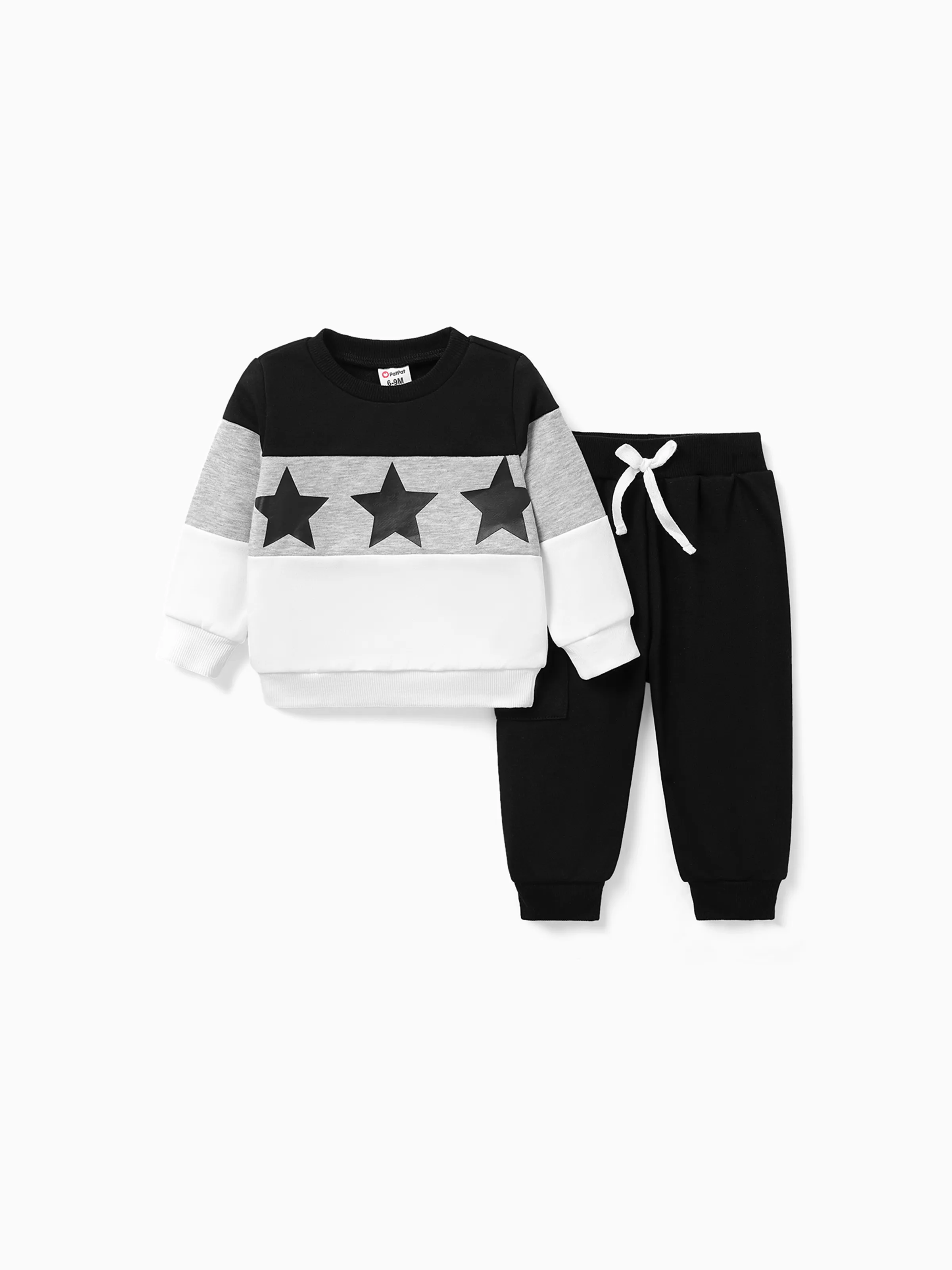 

2pcs Baby Boy/Girl Star Print Long-sleeve Colorblock Sweatshirt and Solid Sweatpants Set