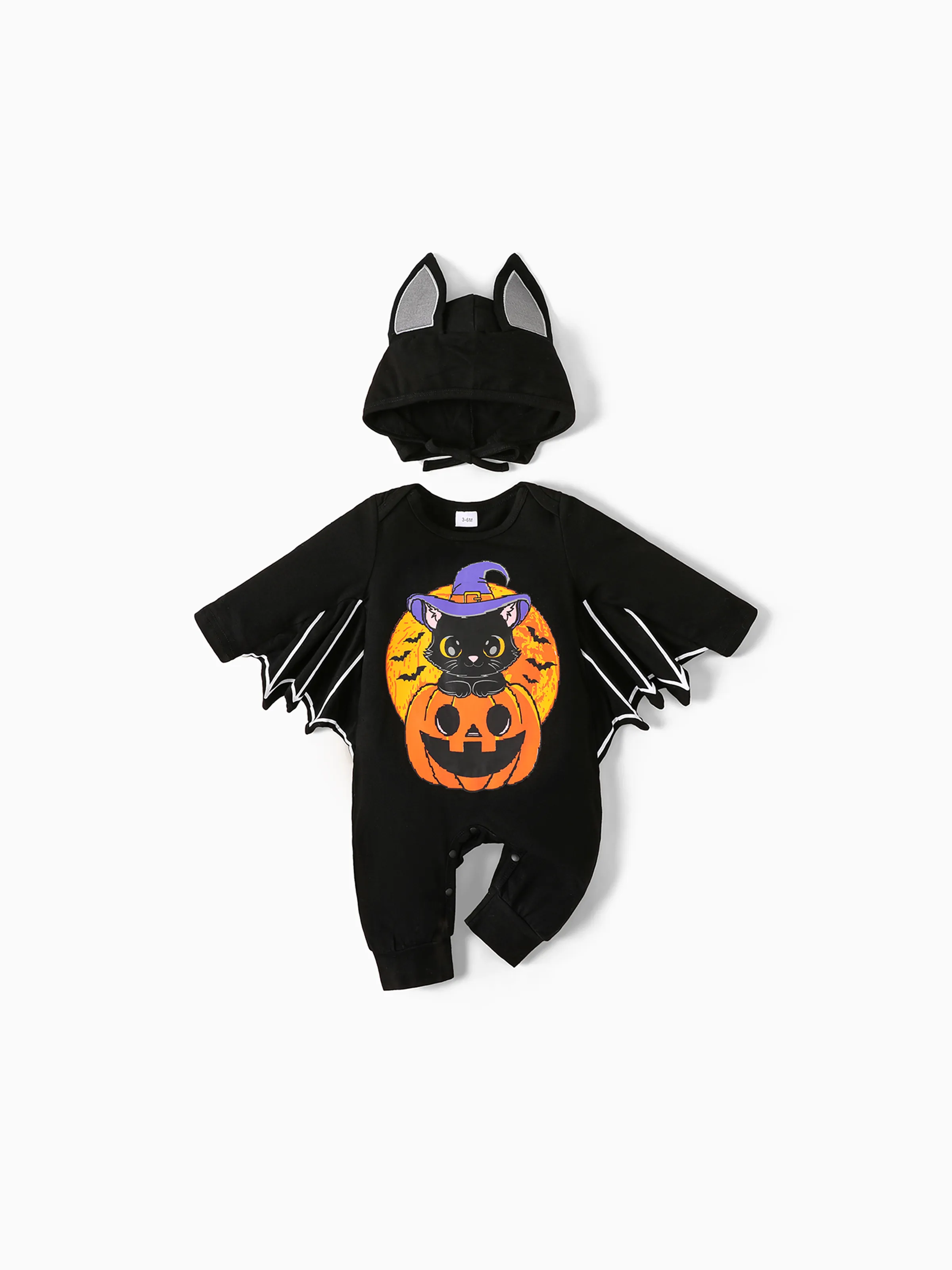 

Halloween 2pcs Baby Boy/Girl 95% Cotton Batwing Sleeve Pumpkin & Letter Print Jumpsuit with Hat Set