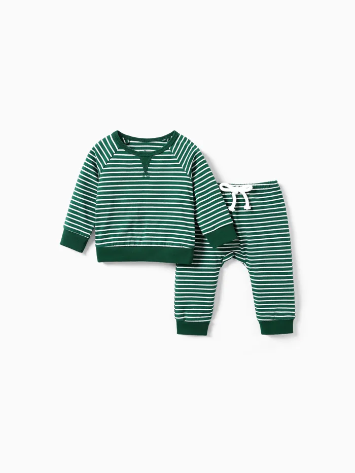 Conjunto de sudadera y pantalones de algodón con manga raglán a rayas para bebé/niña/niño de 2 uds.