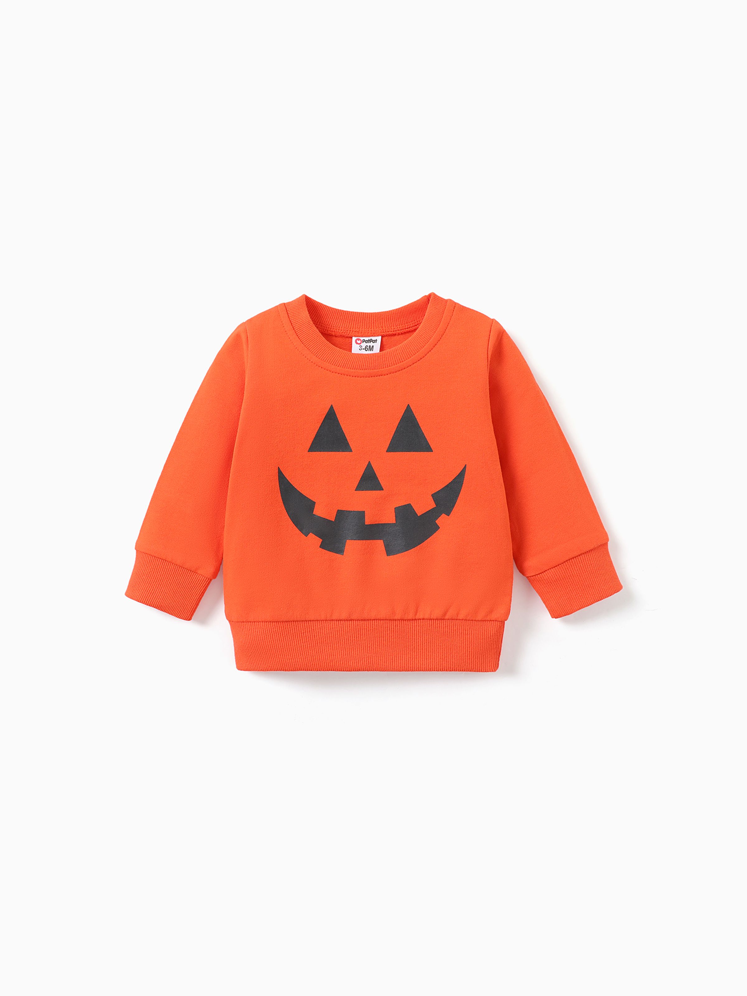 

Halloween Baby Boy/Girl 100% Cotton Long-sleeve Glow In The Dark Pumpkin Face Print Sweatshirt
