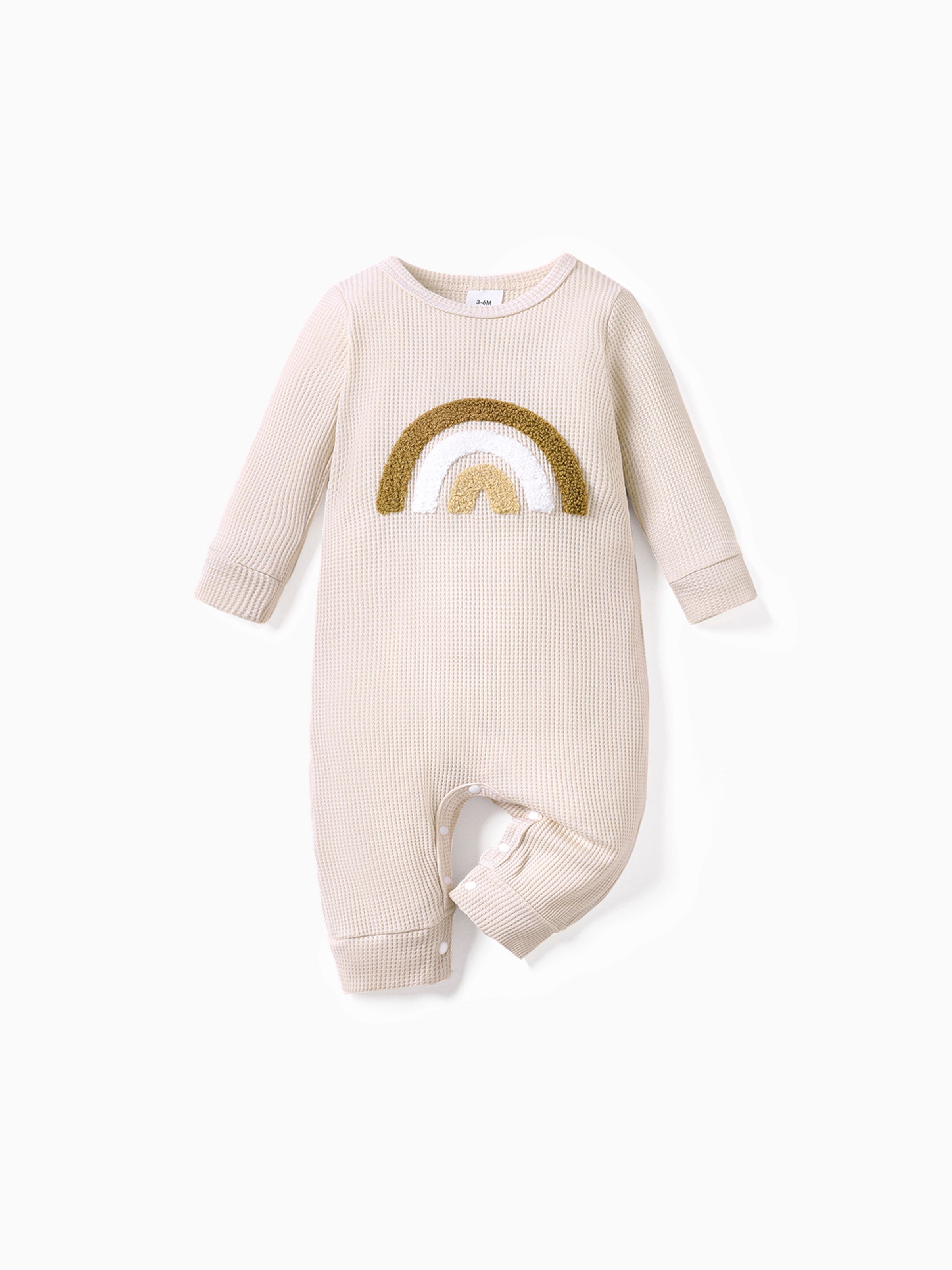 

Baby Boy Rainbow Embroidered Long-sleeve Waffle Jumpsuit