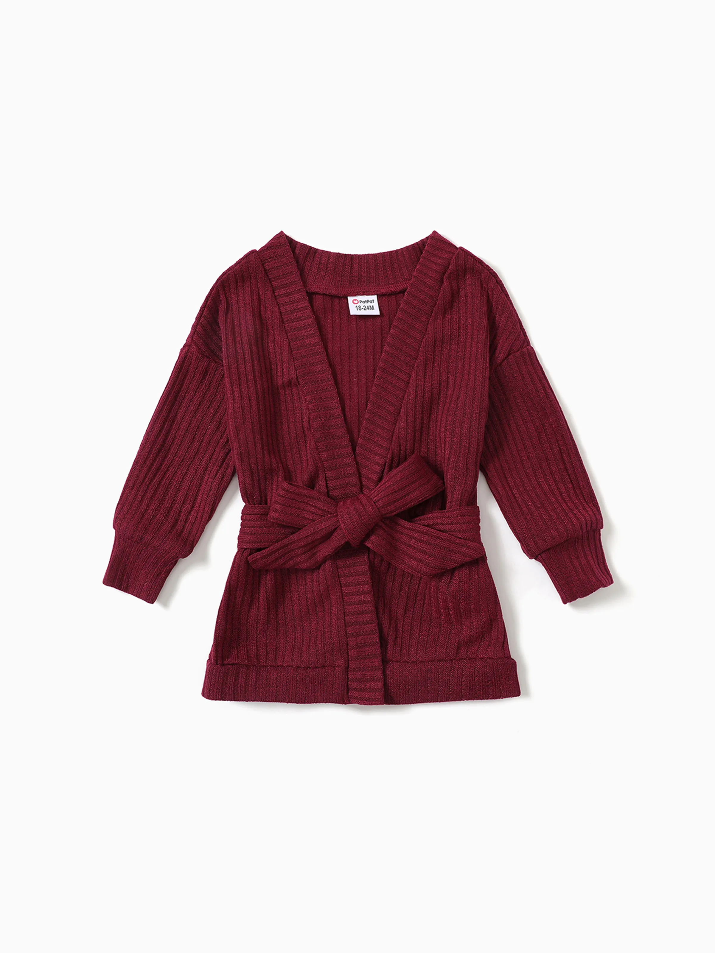 

Toddler Girl Solid Color Ribbed Belted Open Front Cardigan Jacket