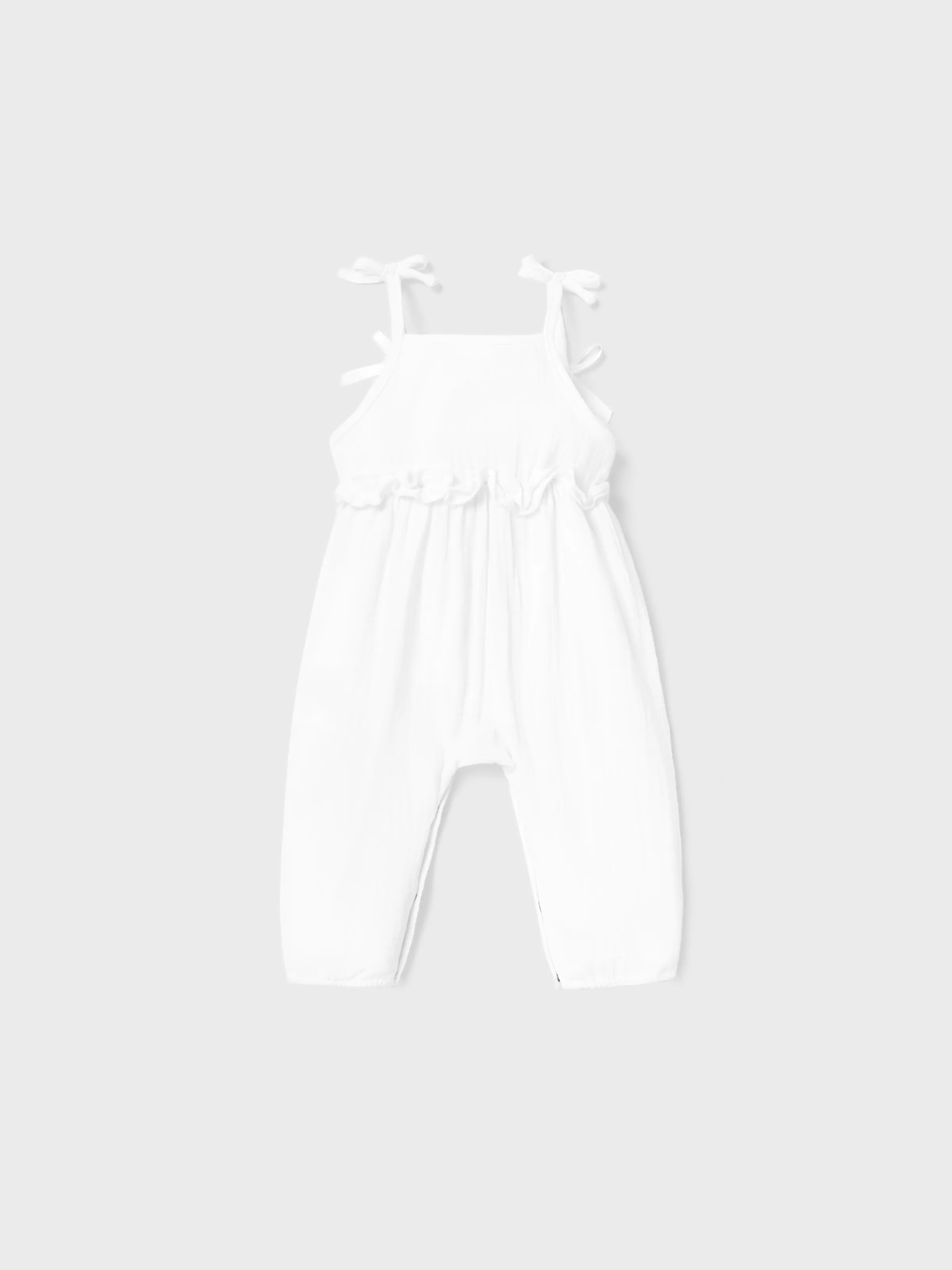 

Baby Girl 100% Cotton Crepe Bow Decor Solid Cami Jumpsuit