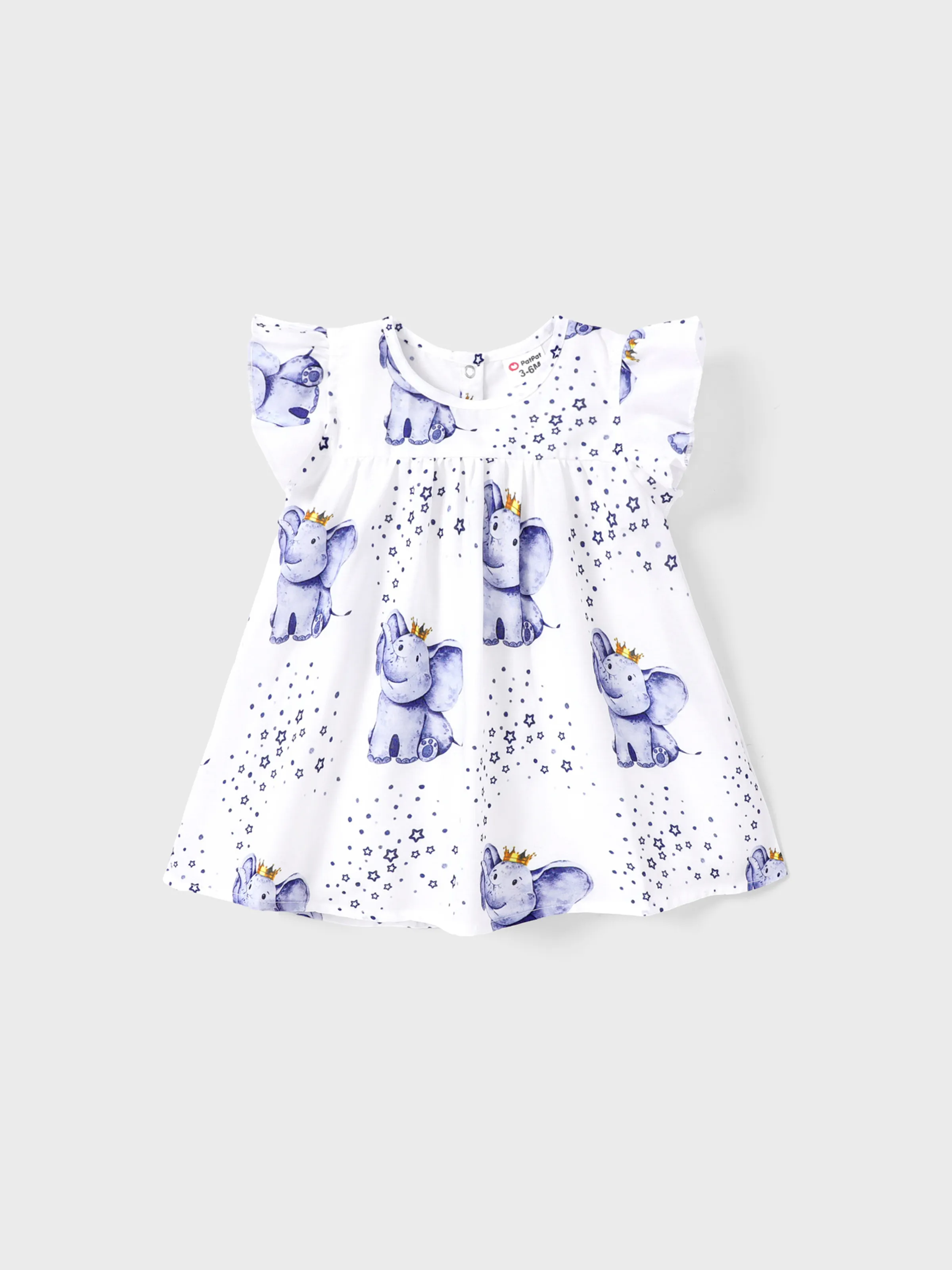 Baby Girl Allover Elephant & Star Print Flutter-sleeve Dress