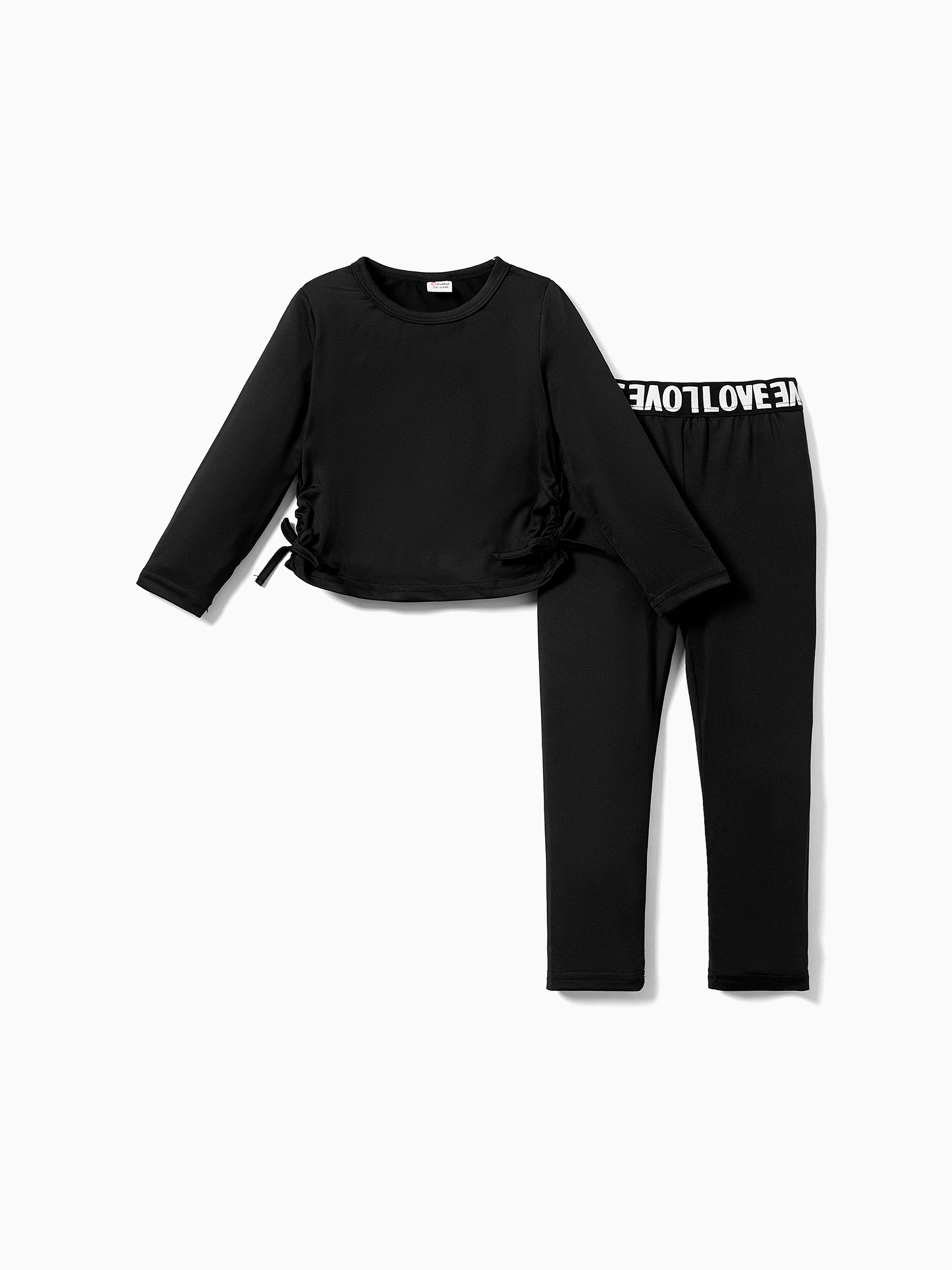 

2pcs Toddler Girl Bowknot Design Solid Color Long-sleeve Tee and Letter Print Leggings Set