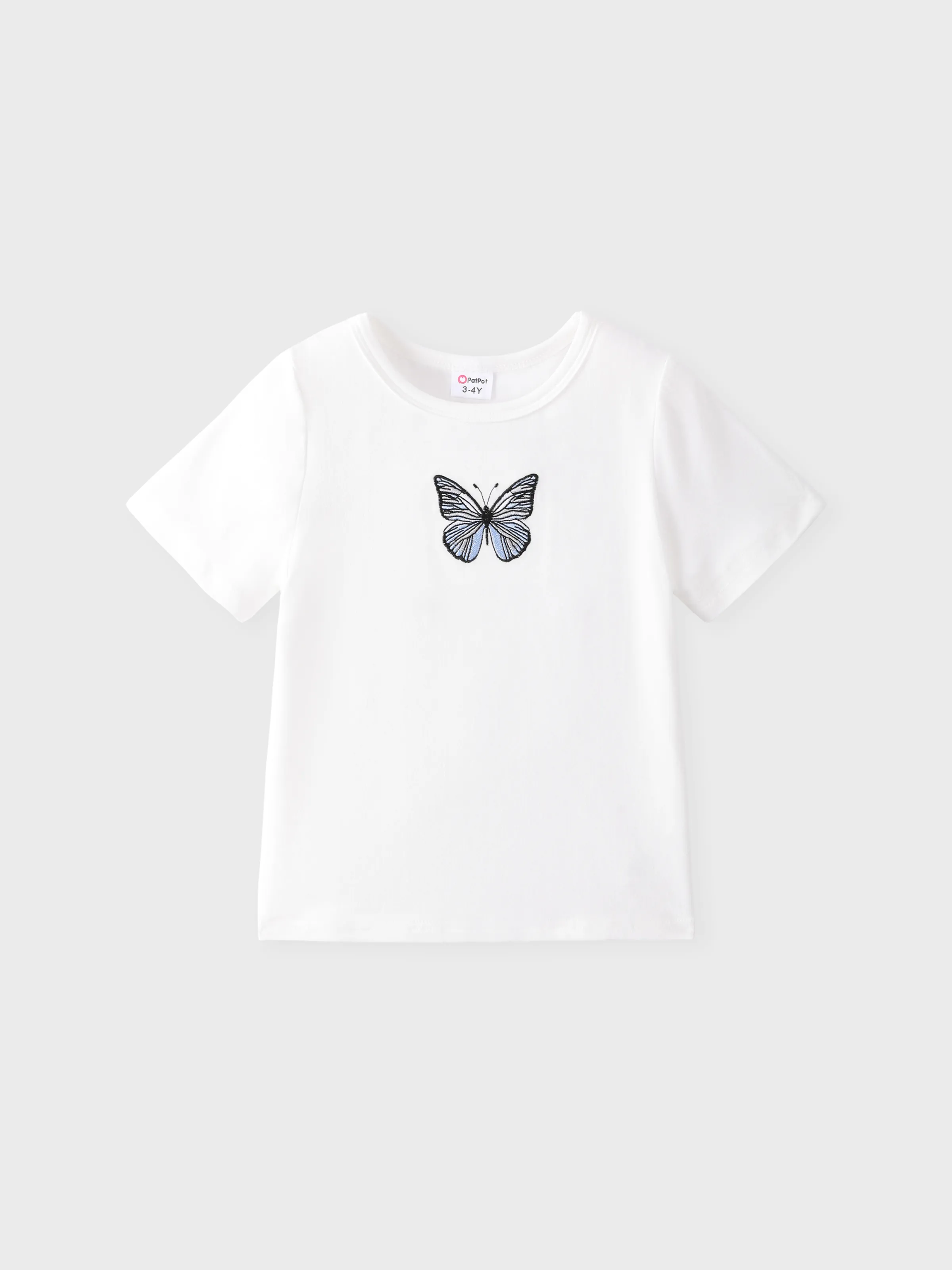 T-shirt à Manches Courtes Brodé/imprimé Papillon Pour Toute-petite Fille