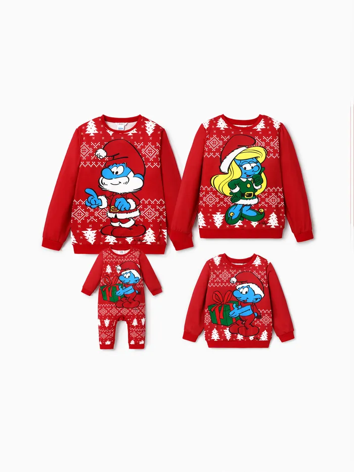 Os Smurfs Look de família Natal Manga comprida Conjuntos de roupa para a família Tops