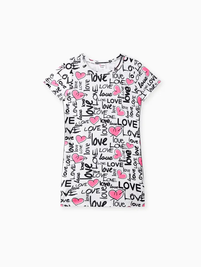 Toddler Girl Letter Heart Print Short-sleeve Dress