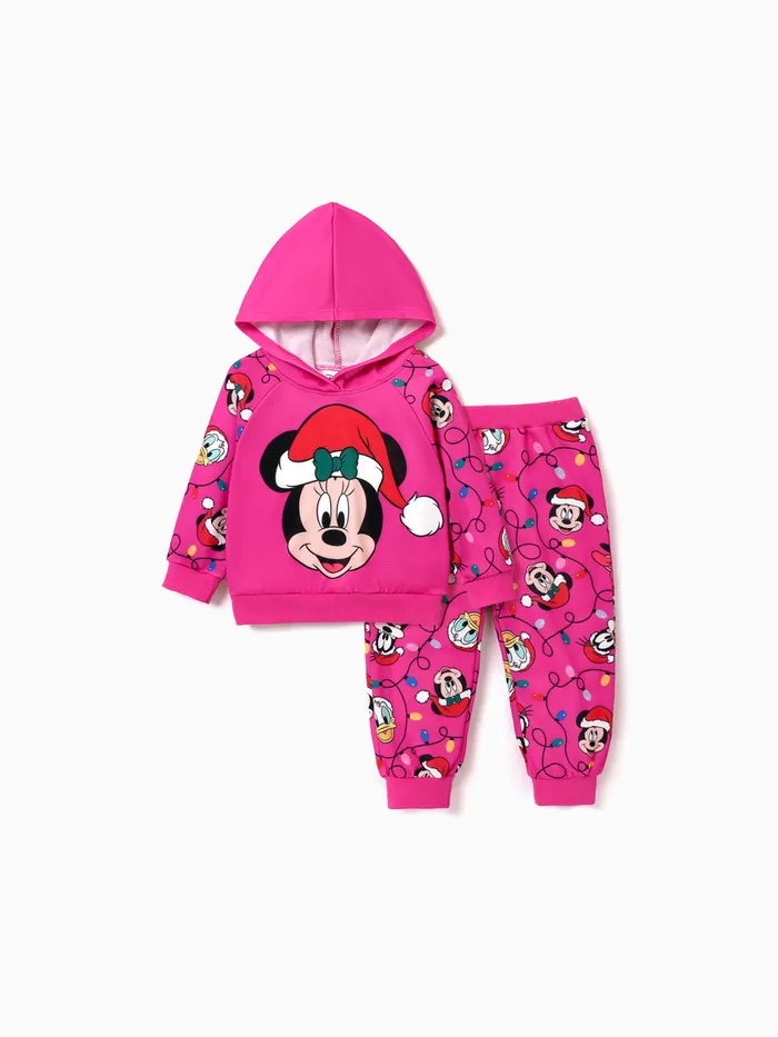 Disney Mickey and Friends Toddler Girl Christmas Character Print Hoodie and Allover Print Pants Set