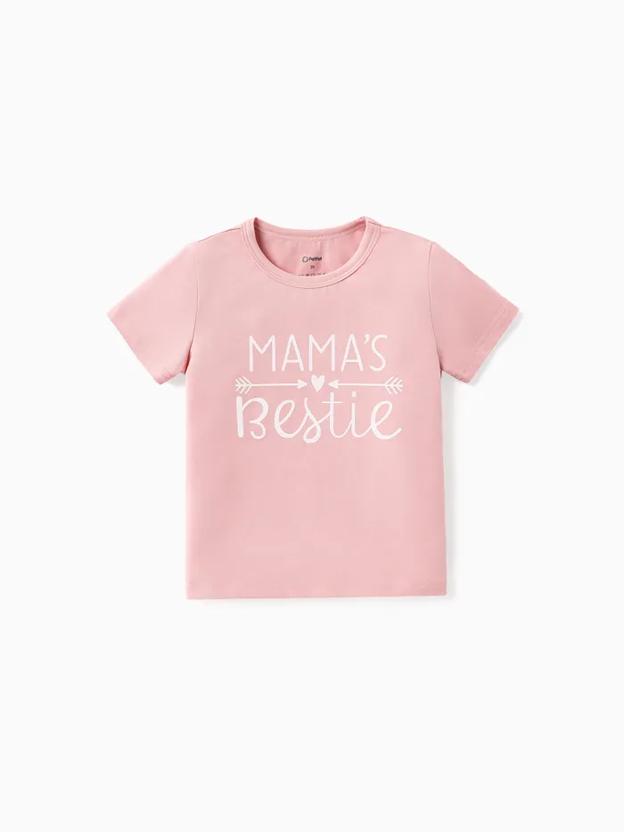 camiseta de algodón de manga corta con estampado de letras para niños pequeños/niños